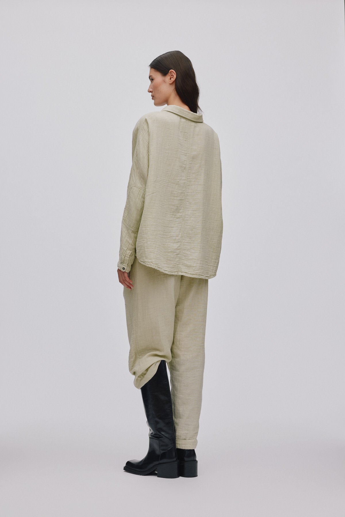 Johanne - Cotton double knee patch pants I Light sage