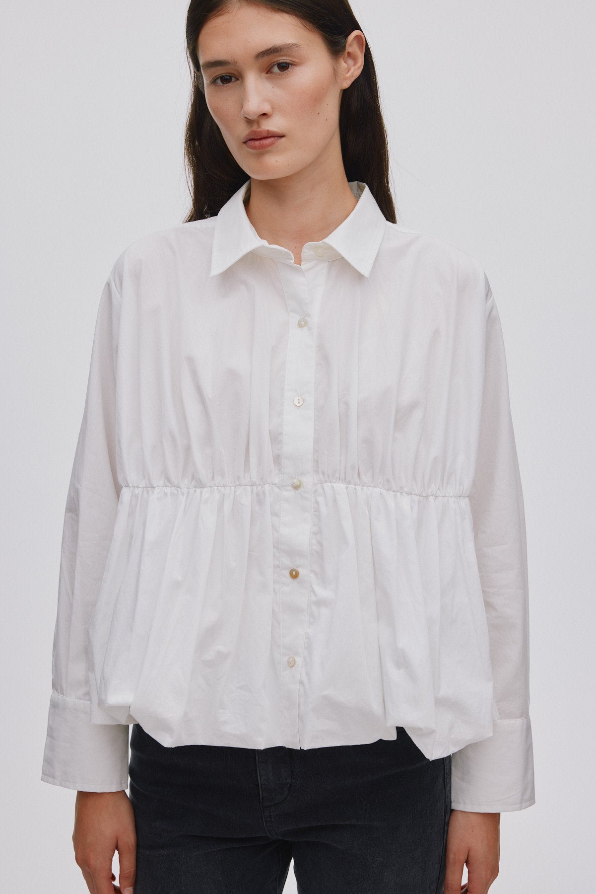 Sophie - Poplin puffed hem shirt I White