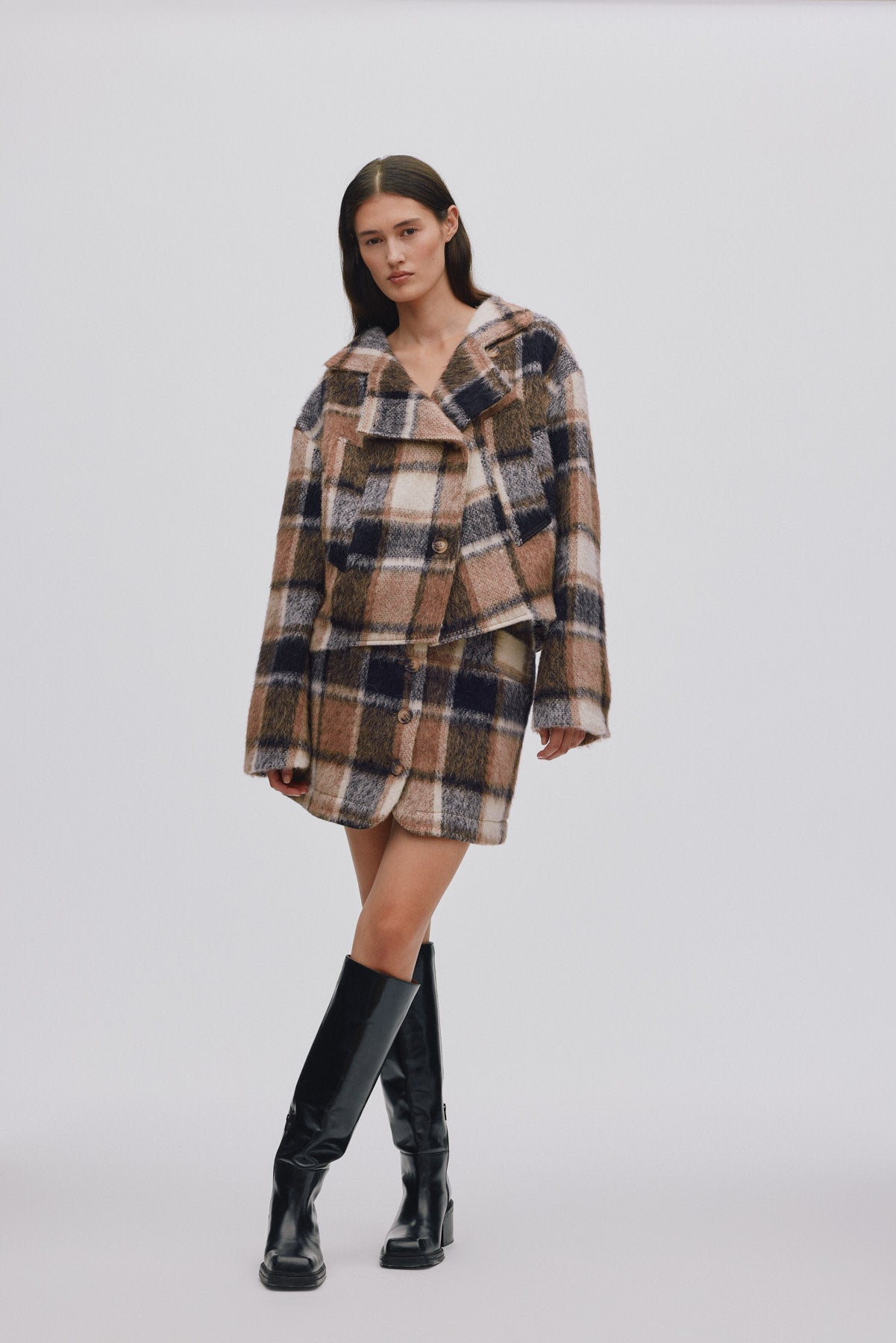 Olympia - Jumbo check short skirt I Brown check