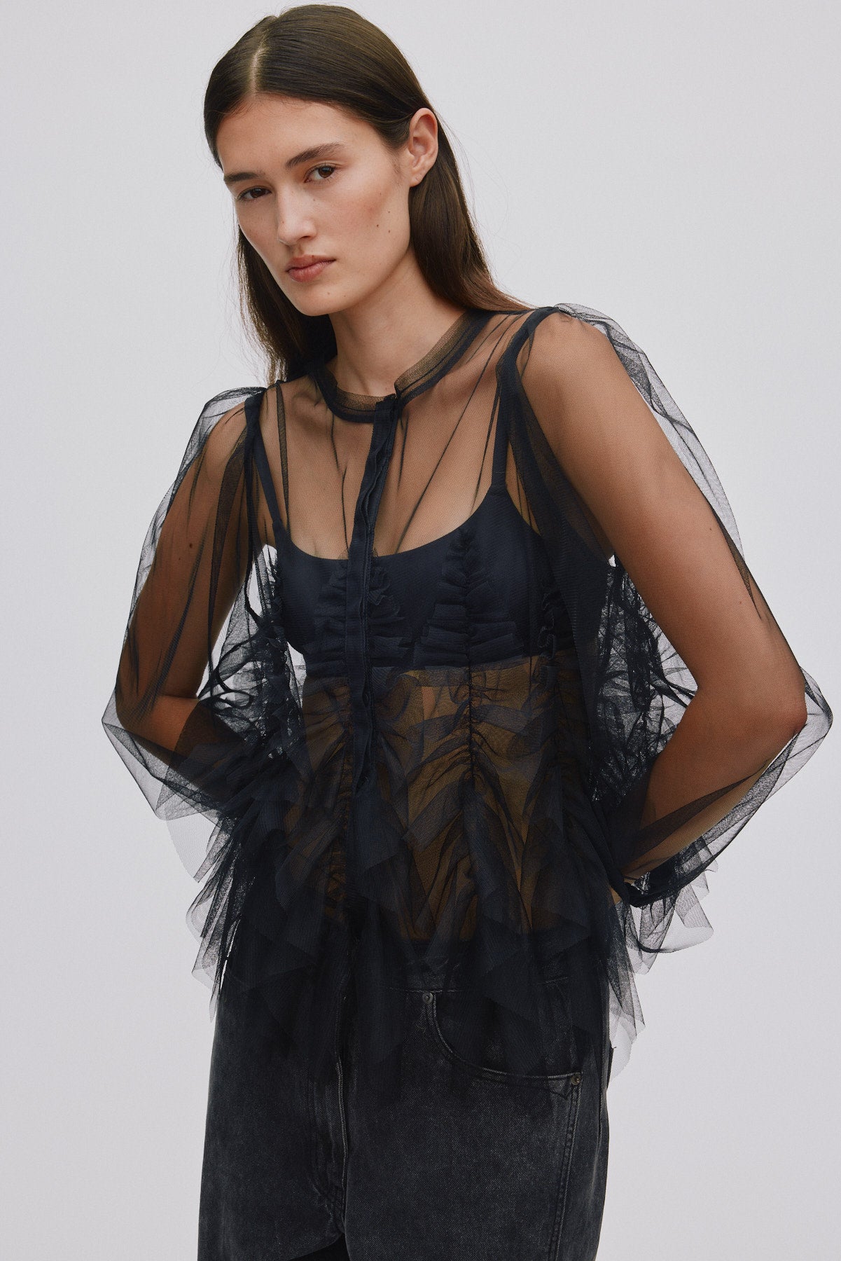 Frilly tulle shirt - Gida I Black