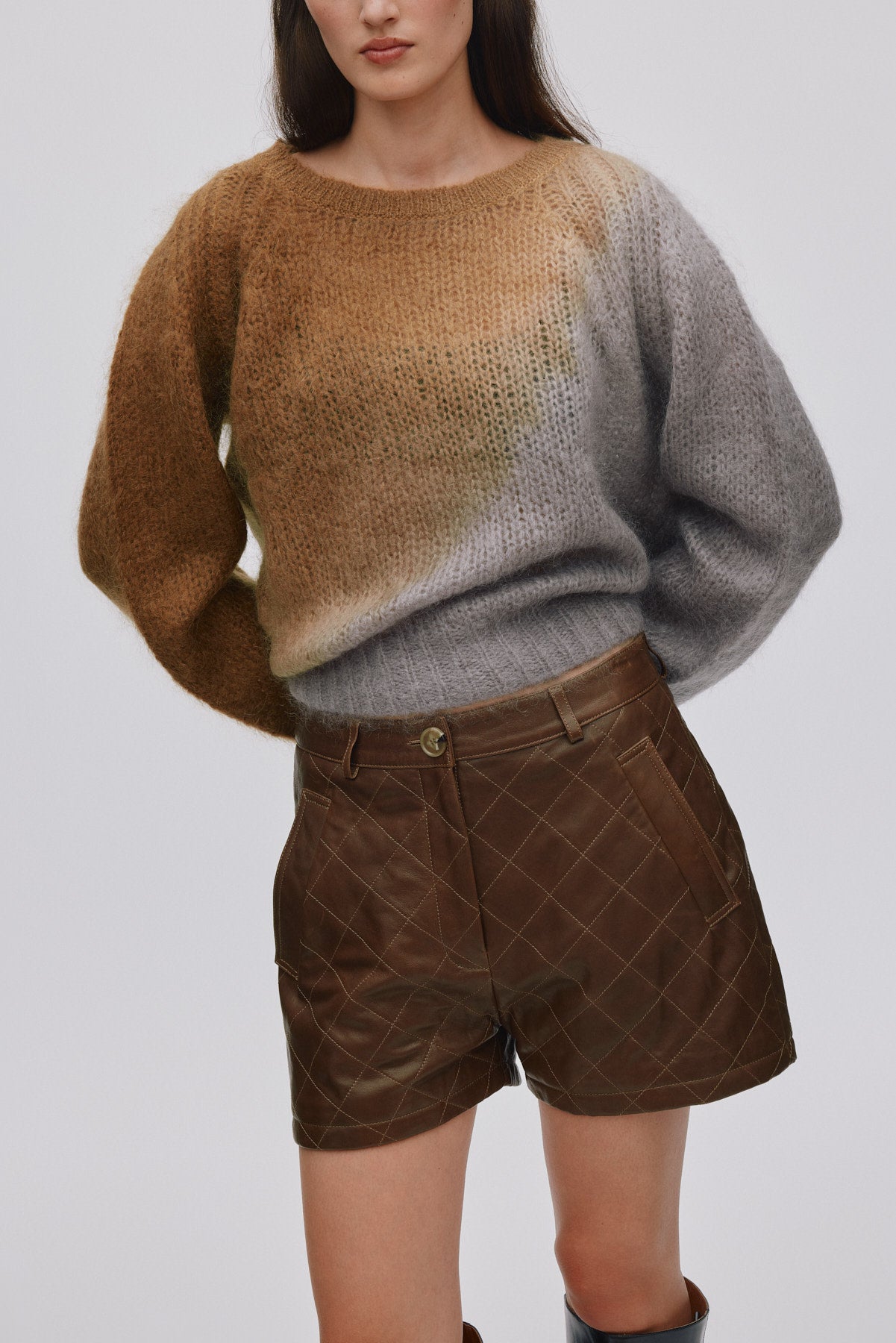 Jasmin - Cross dye boxy sweater I Dark toffee grey combo