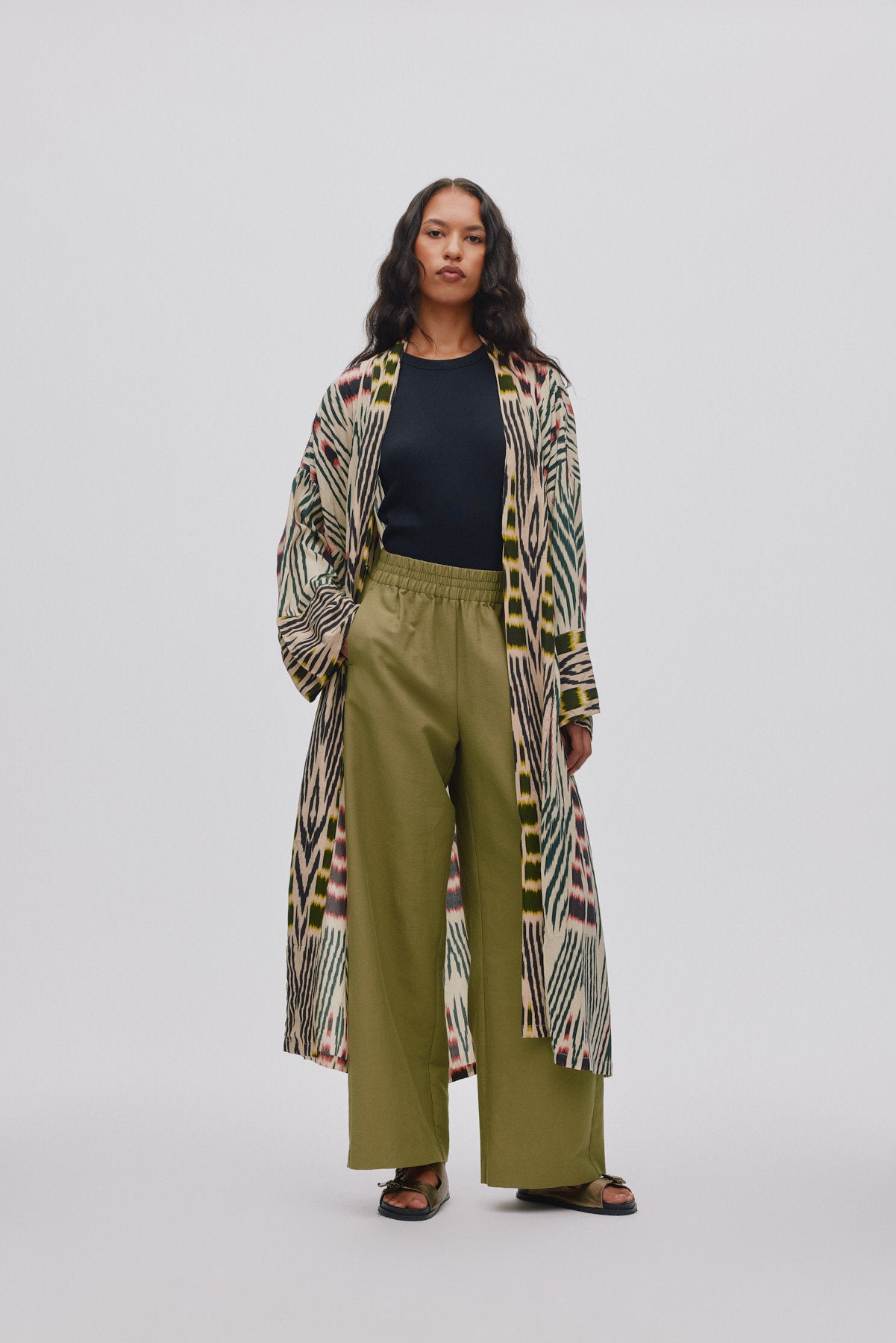 Sunita - Ikat combo robe dress I Forest pink sand & citrus combo