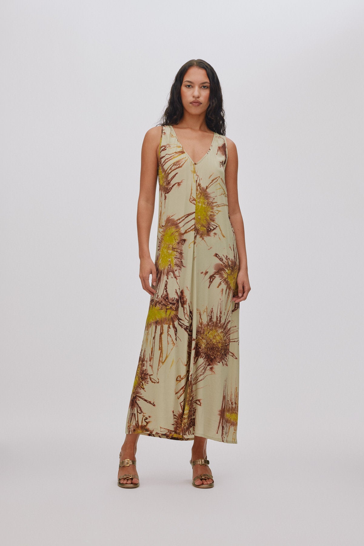 Alpa - Sea urchin long dress I Chartreuse combo