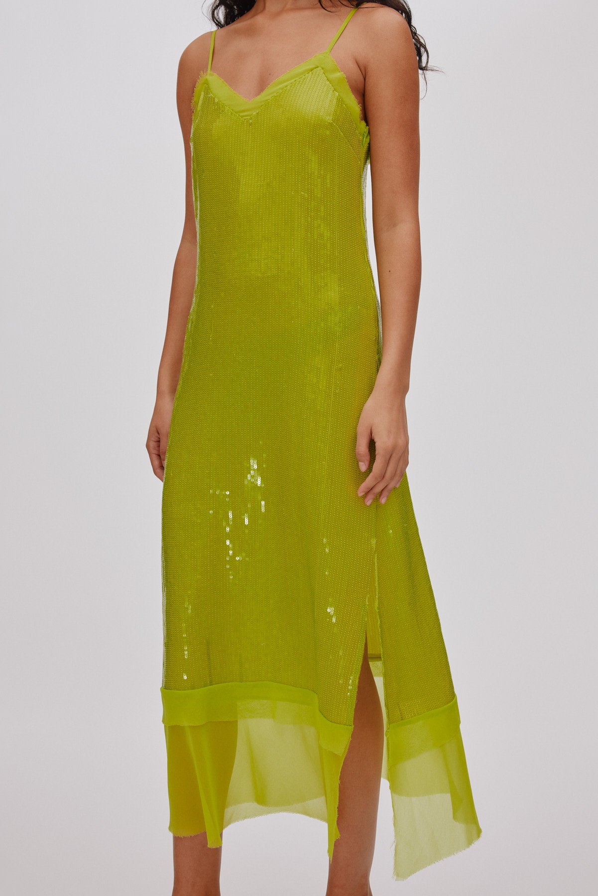 Gloria - Mini sequin strap dress I Chartreuse
