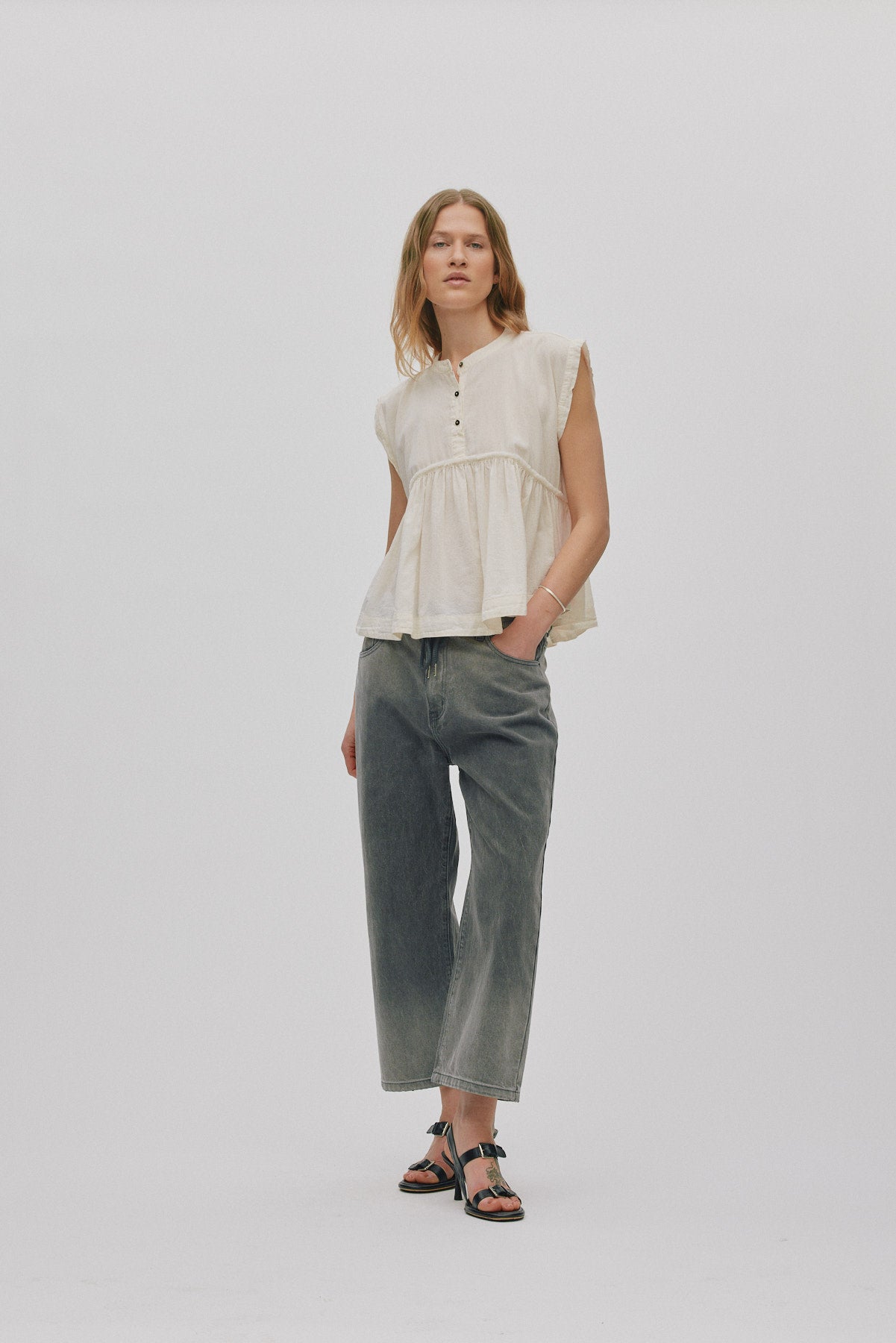 Beza - Grey denim drawstring pants I Washed grey
