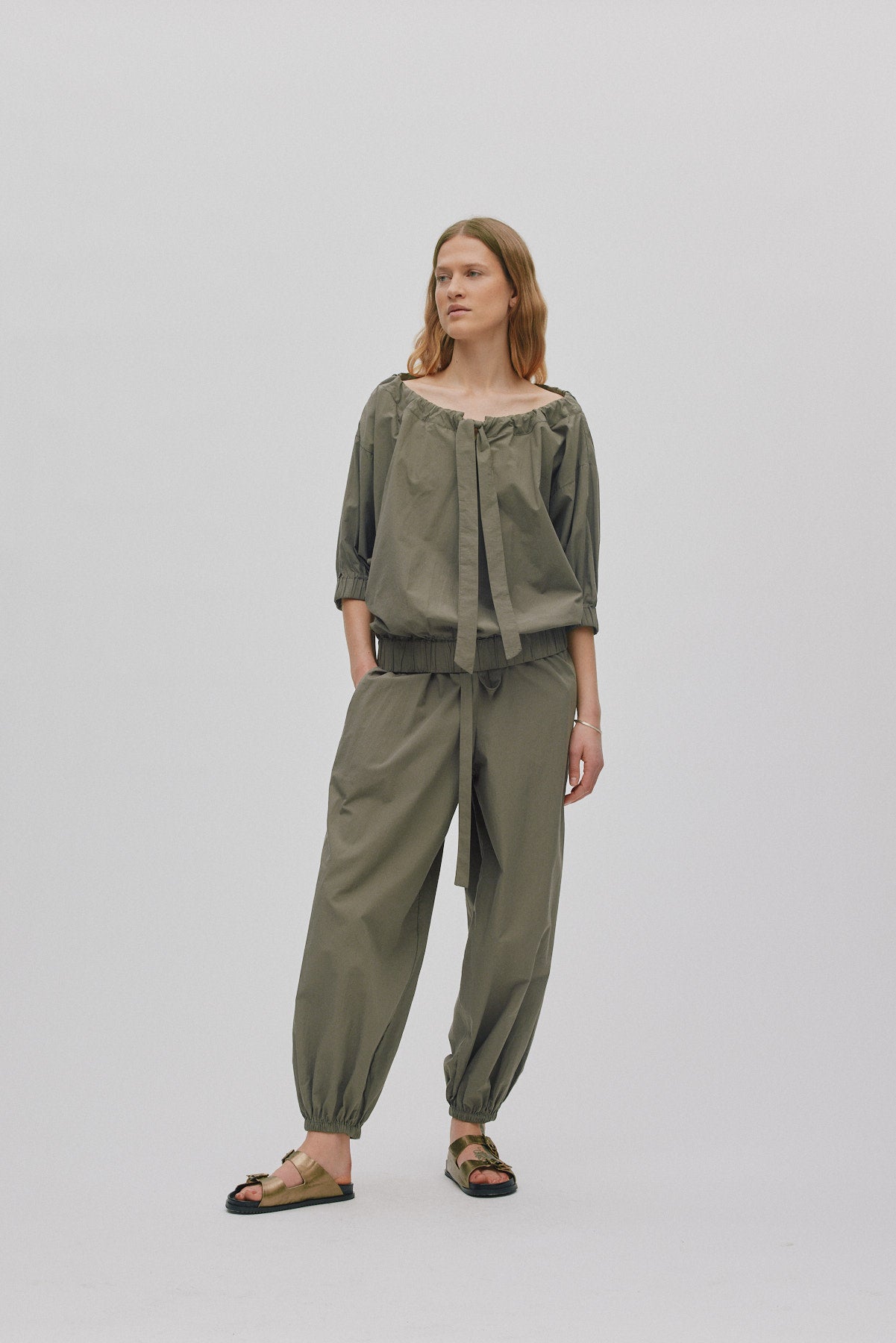 Iridi - Poplin gathered pants I Asphalt