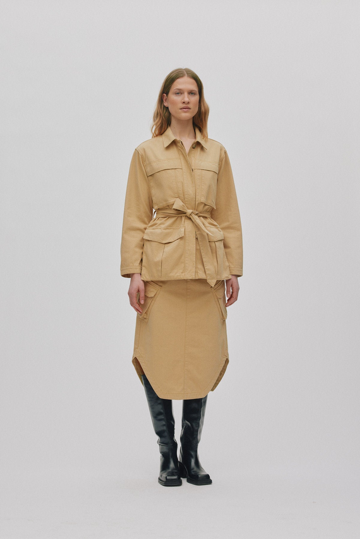 Sienna - Texture canvas belted jacket I Sand