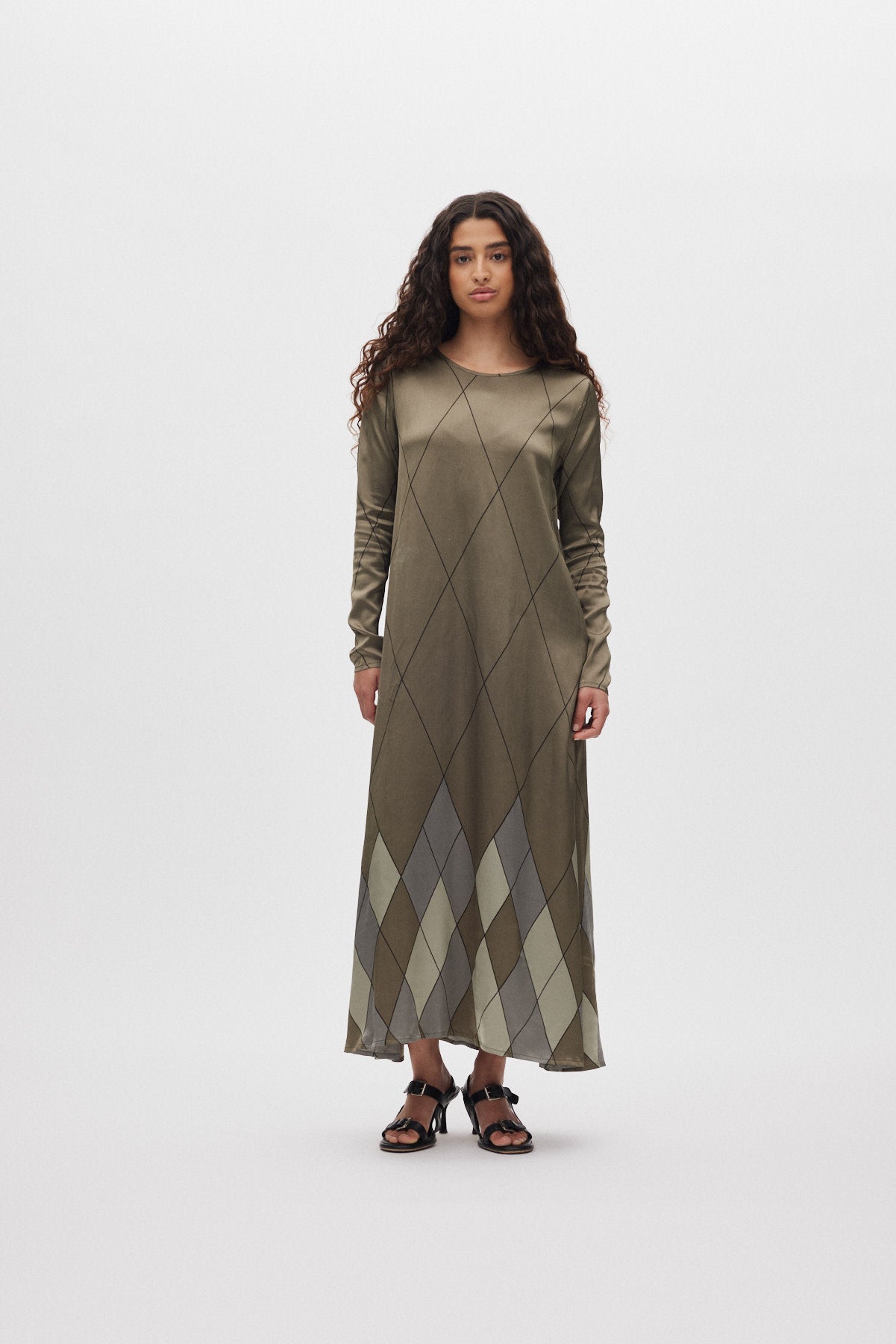 Miv - Diamond print flare dress I Olive combo
