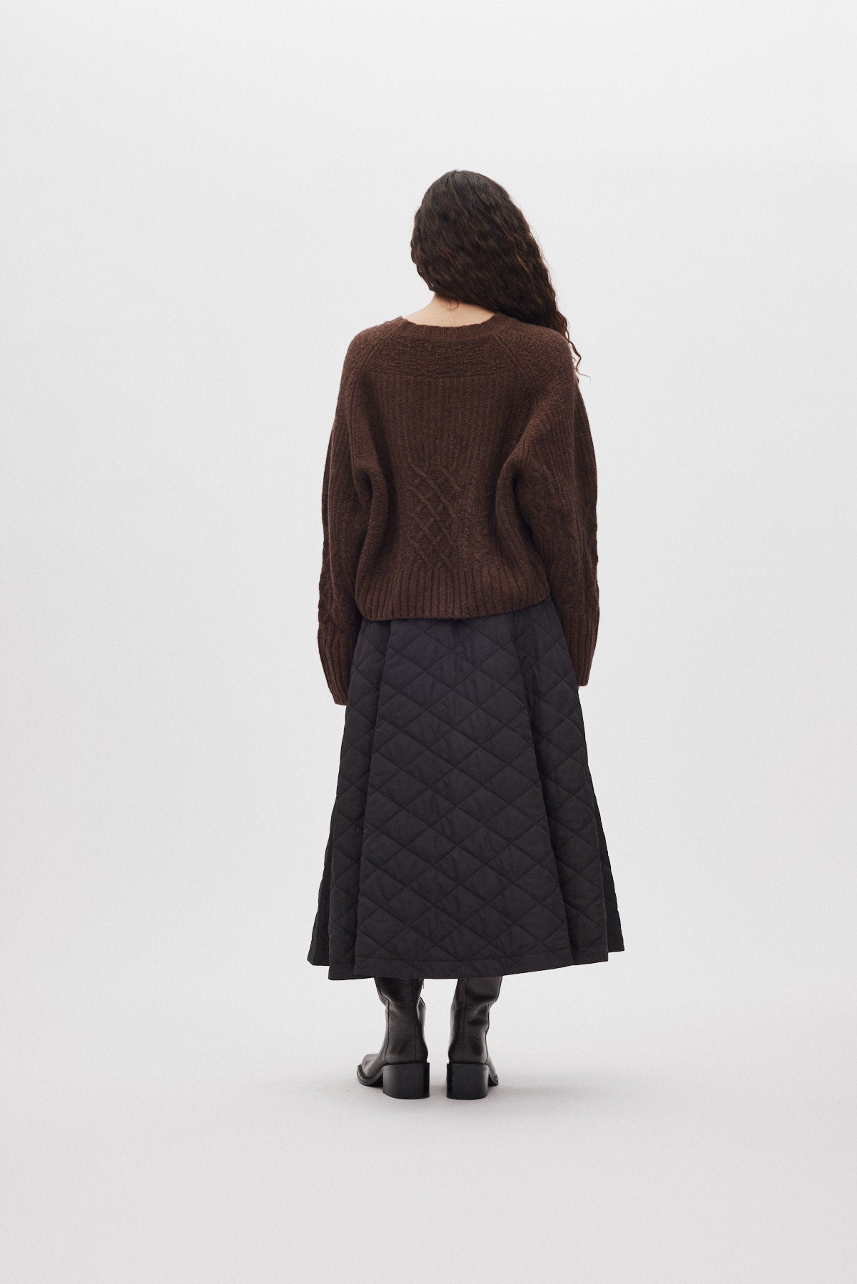 Baze - Patchwork knit cropped sweater I Brown