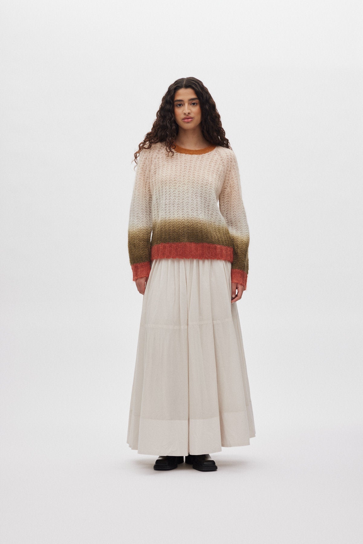 Dema - Poplin full layered skirt I Clay