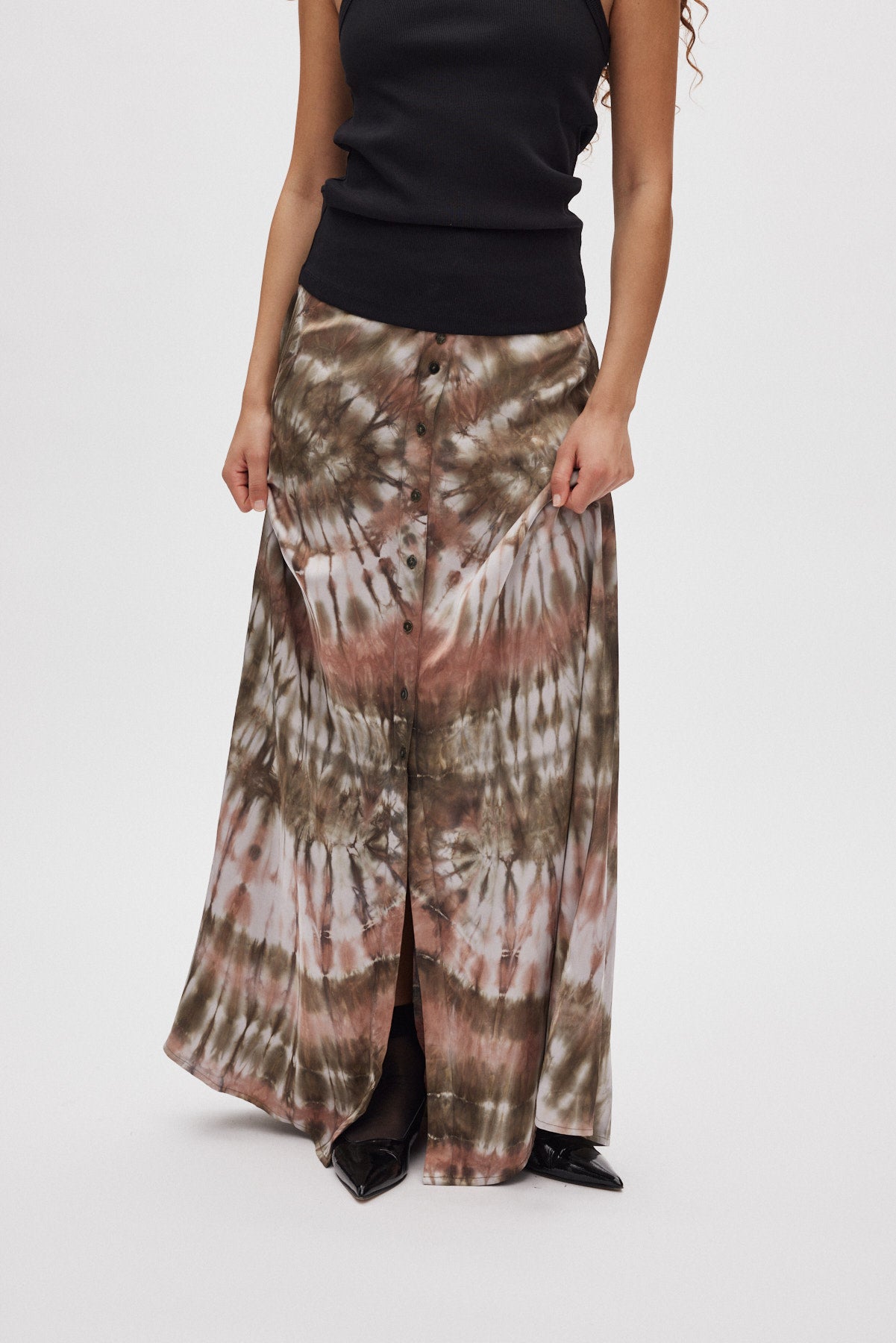 Henriette - Lava print button skirt I Rust combo
