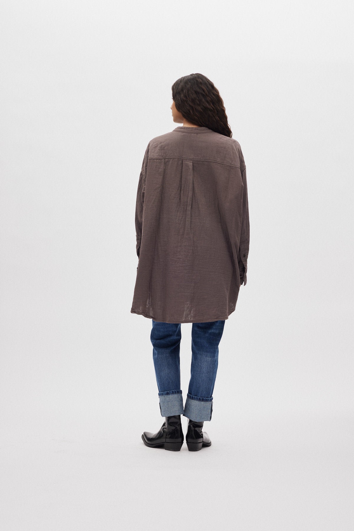 Sonja - Cotton double oversized shirt I Brown