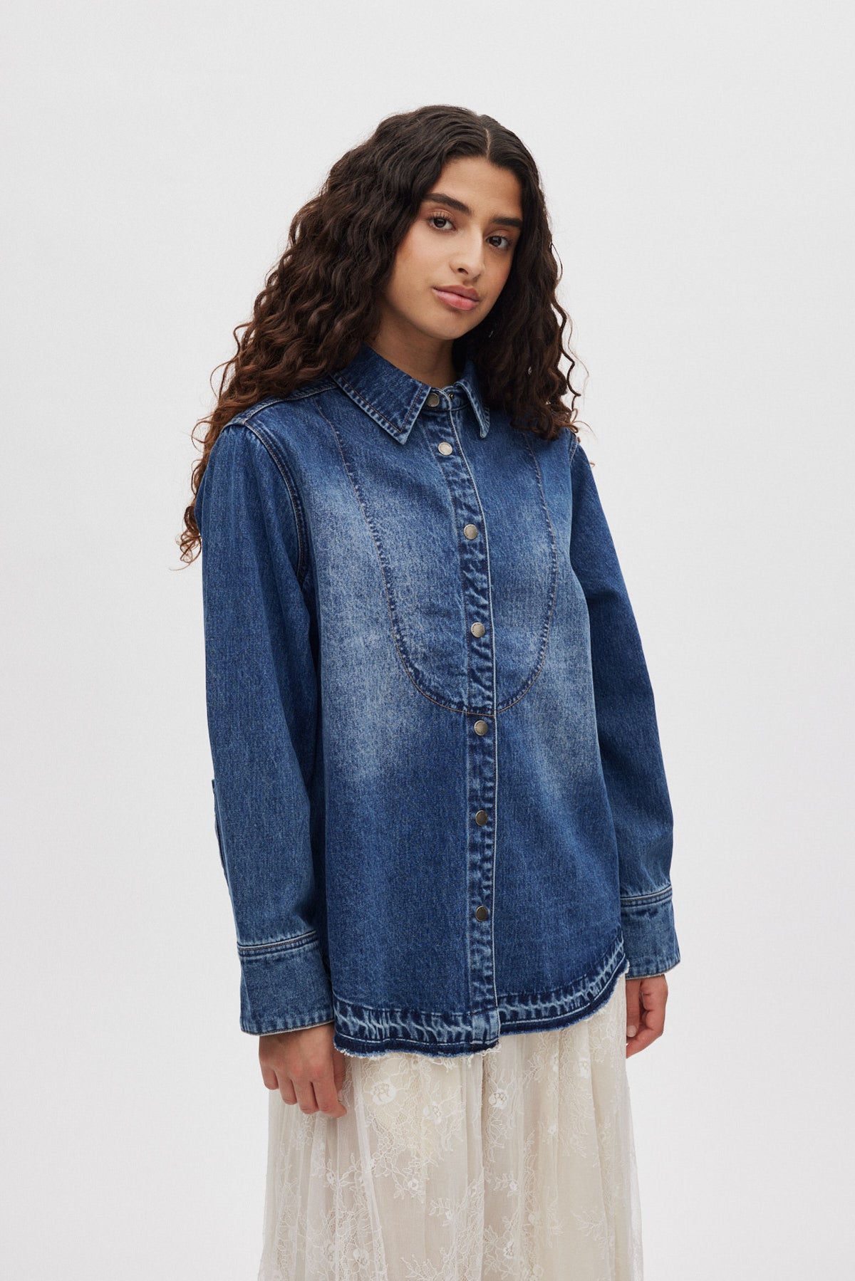 Paia - Denim bib shirt I Dark indigo