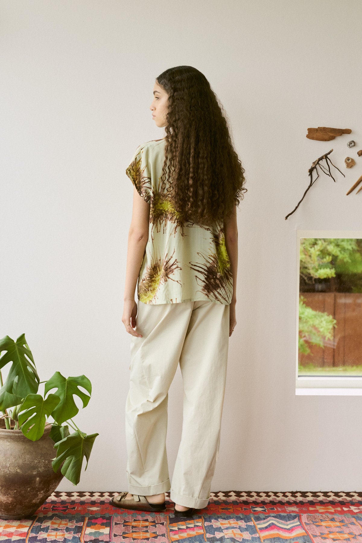 Heva - Sea urchin button blouse I Chartreuse combo