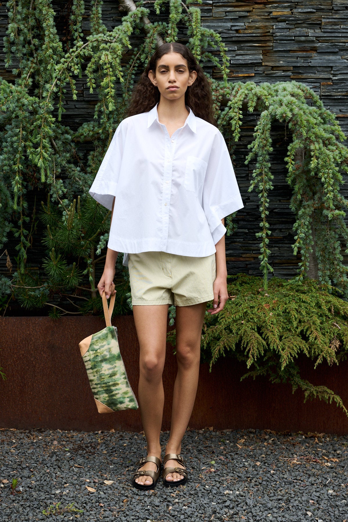 Berte - Poplin curved hem shirt I White