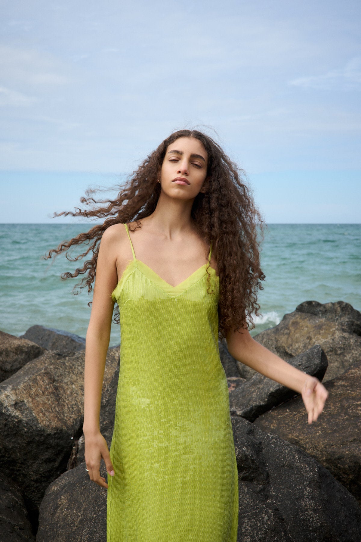 Gloria - Mini sequin strap dress I Chartreuse