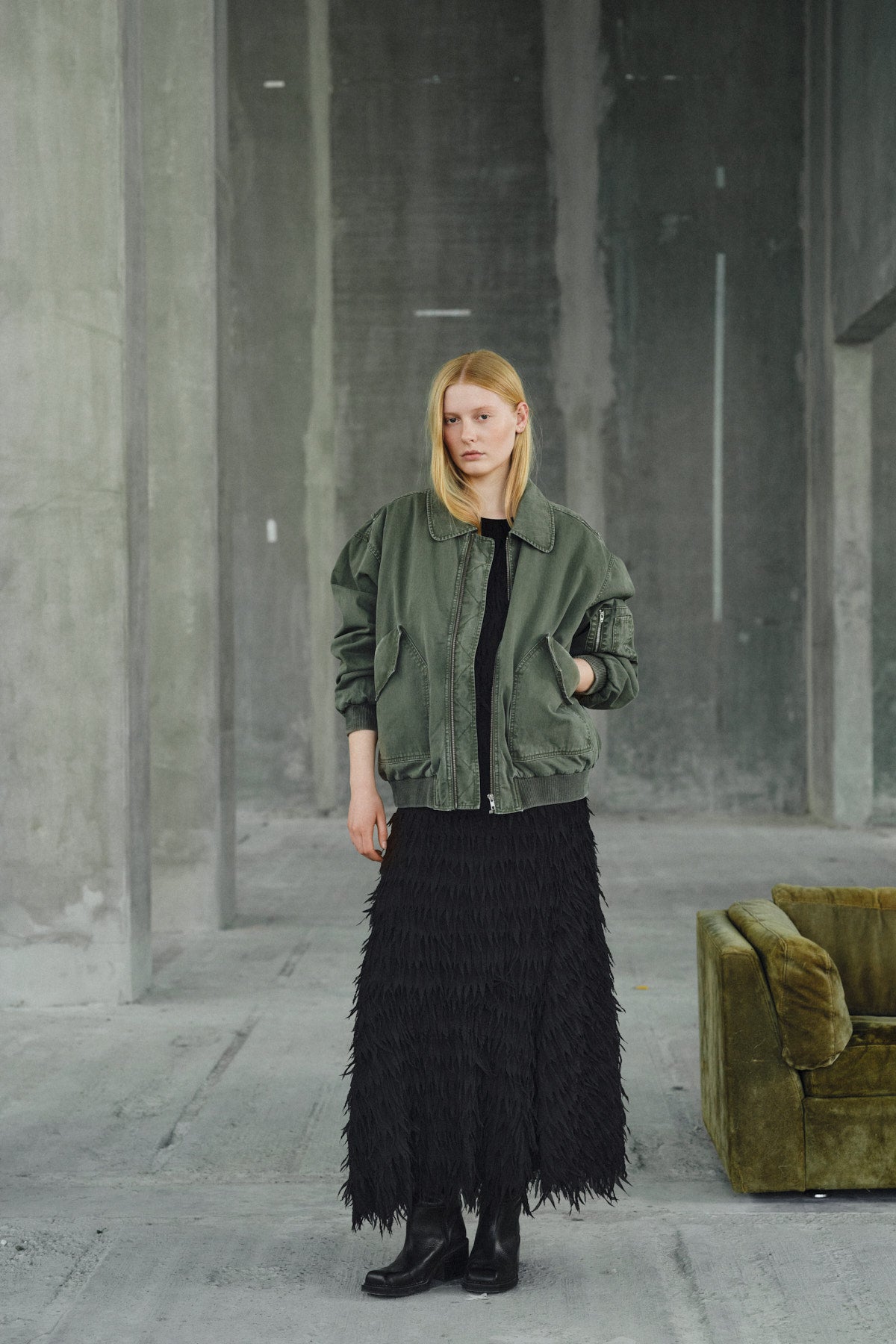 Ezmira - Canvas padded bomber I Washed sage