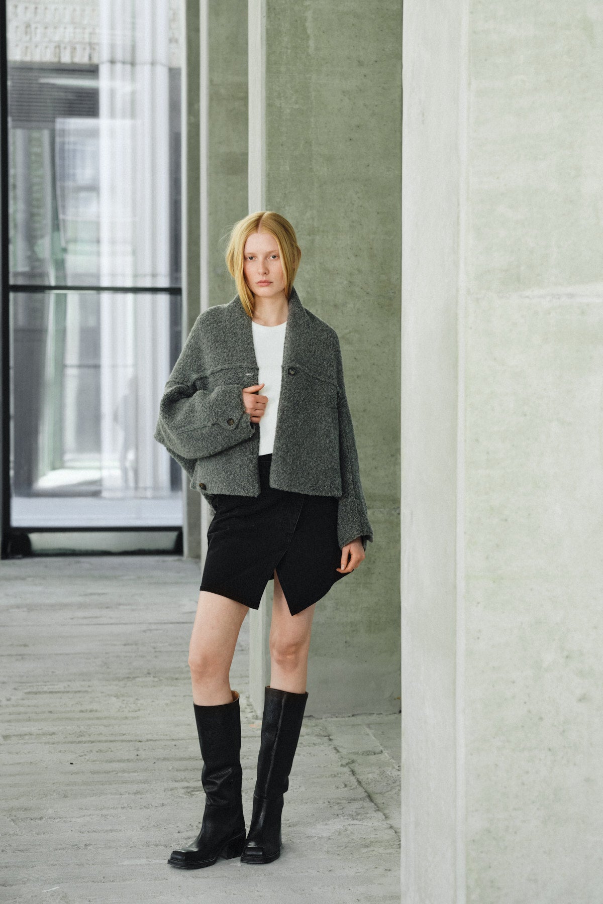 Emel - Sheep knit reverse jacket I Grey melange