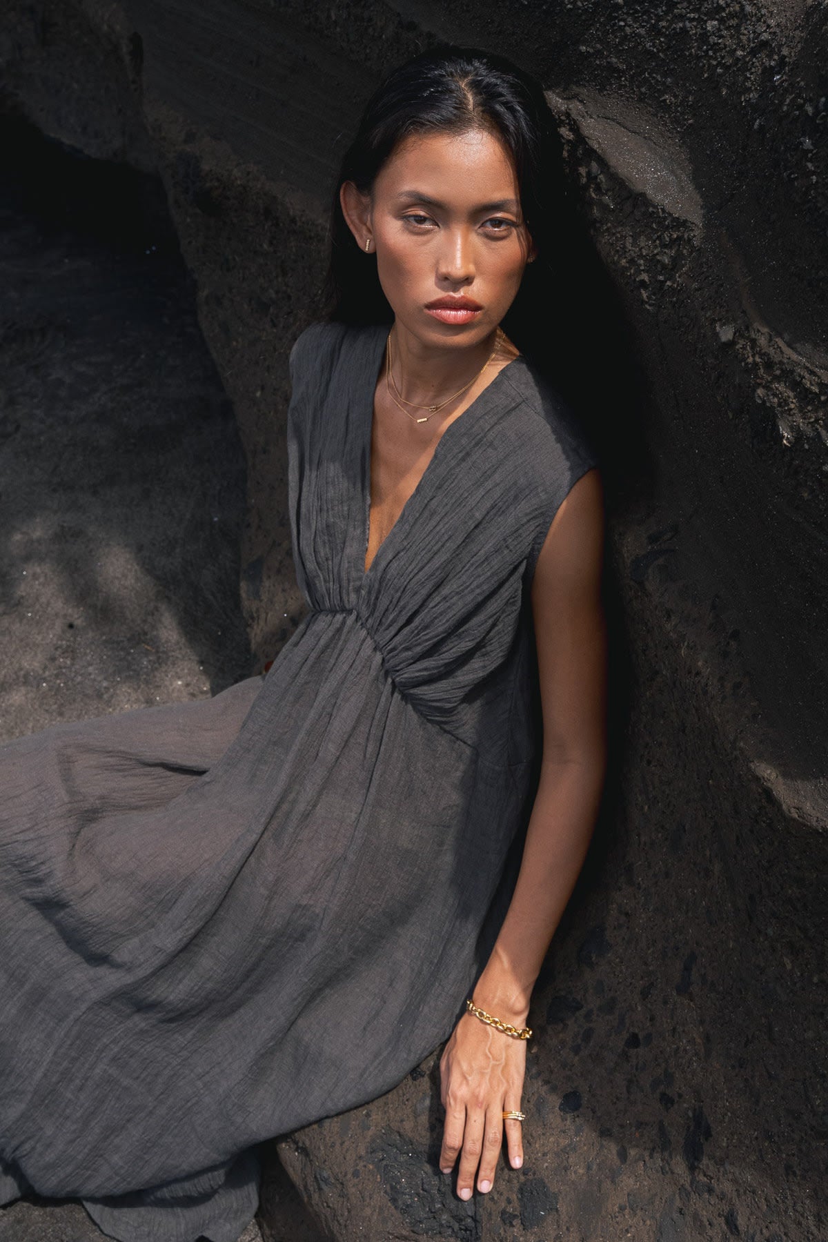 Kimber - Crinkled dress I Faded black