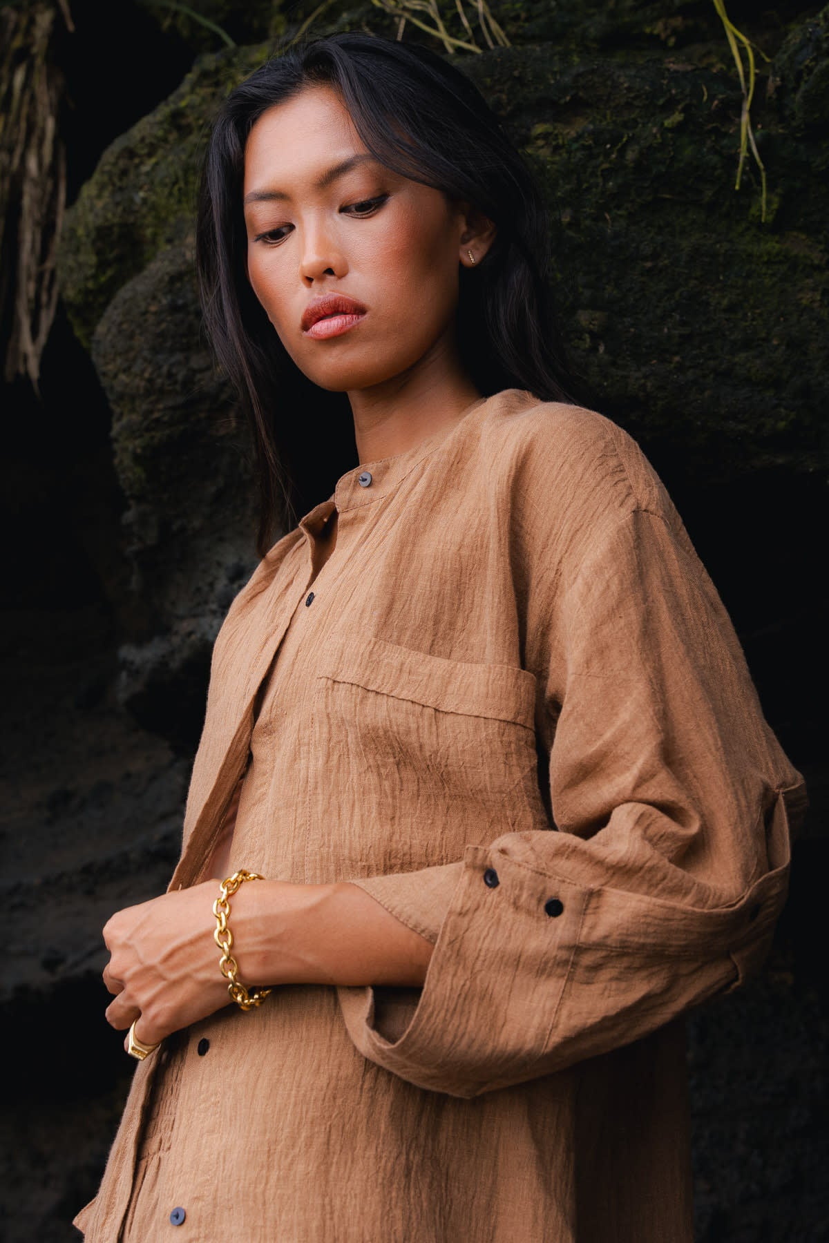 Bobbies - Crinkled oversize shirt I Walnut