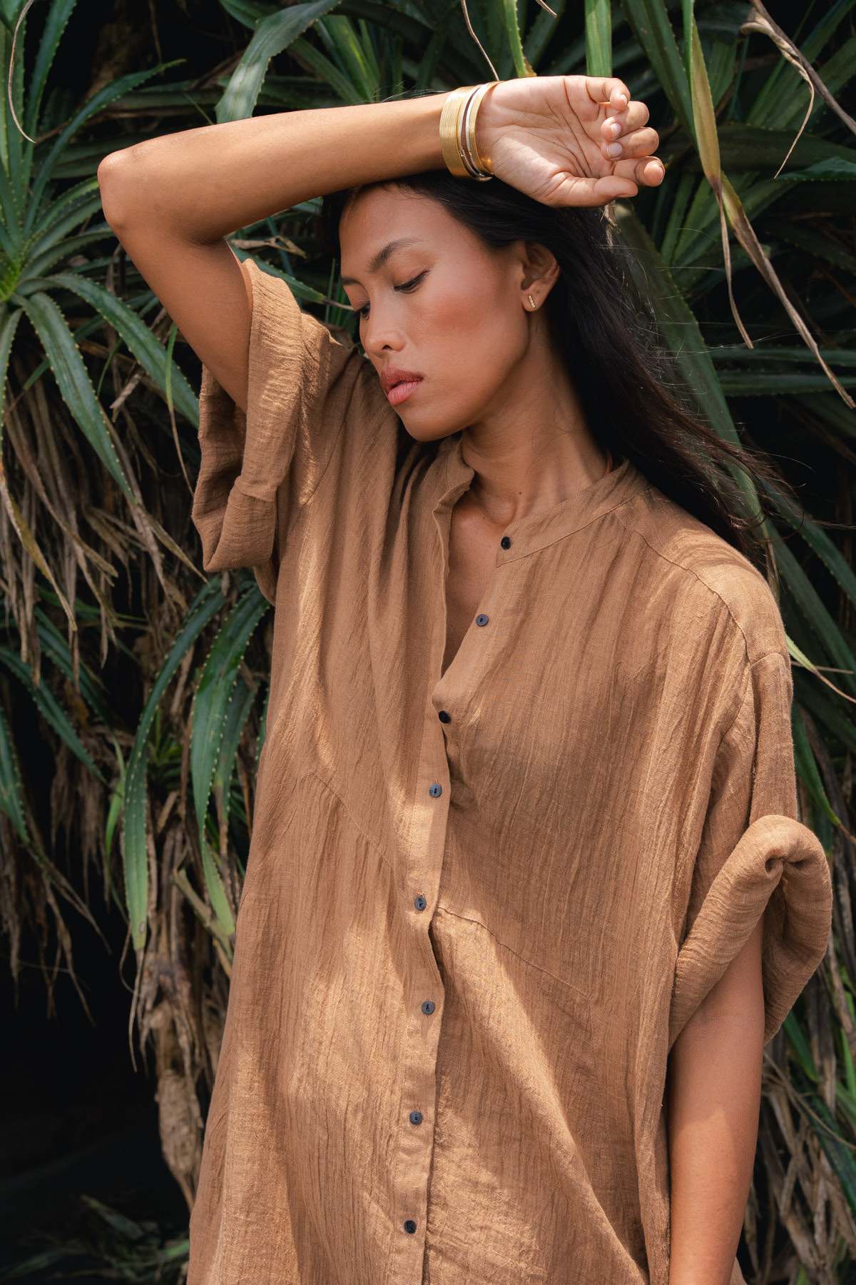 Susi - Crinkled long kaftan I Walnut