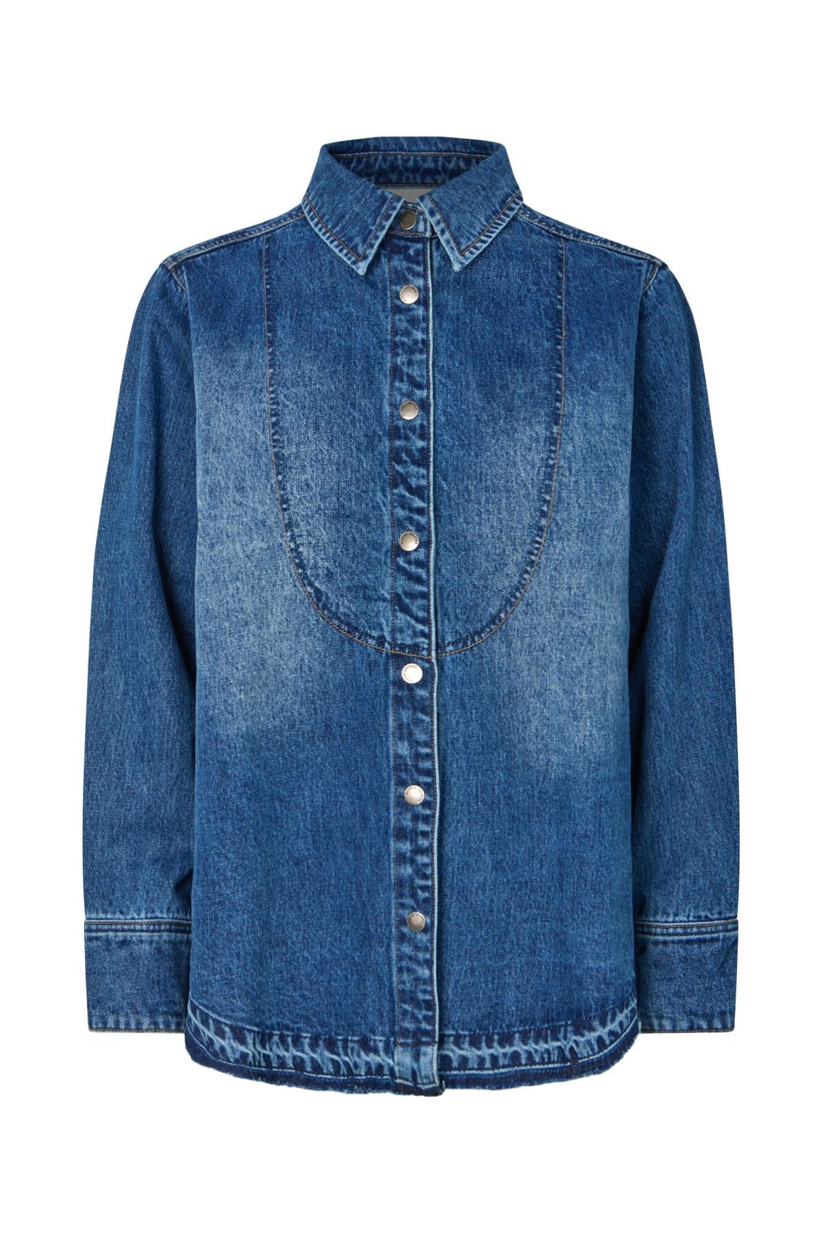 Paia - Denim bib shirt I Dark indigo