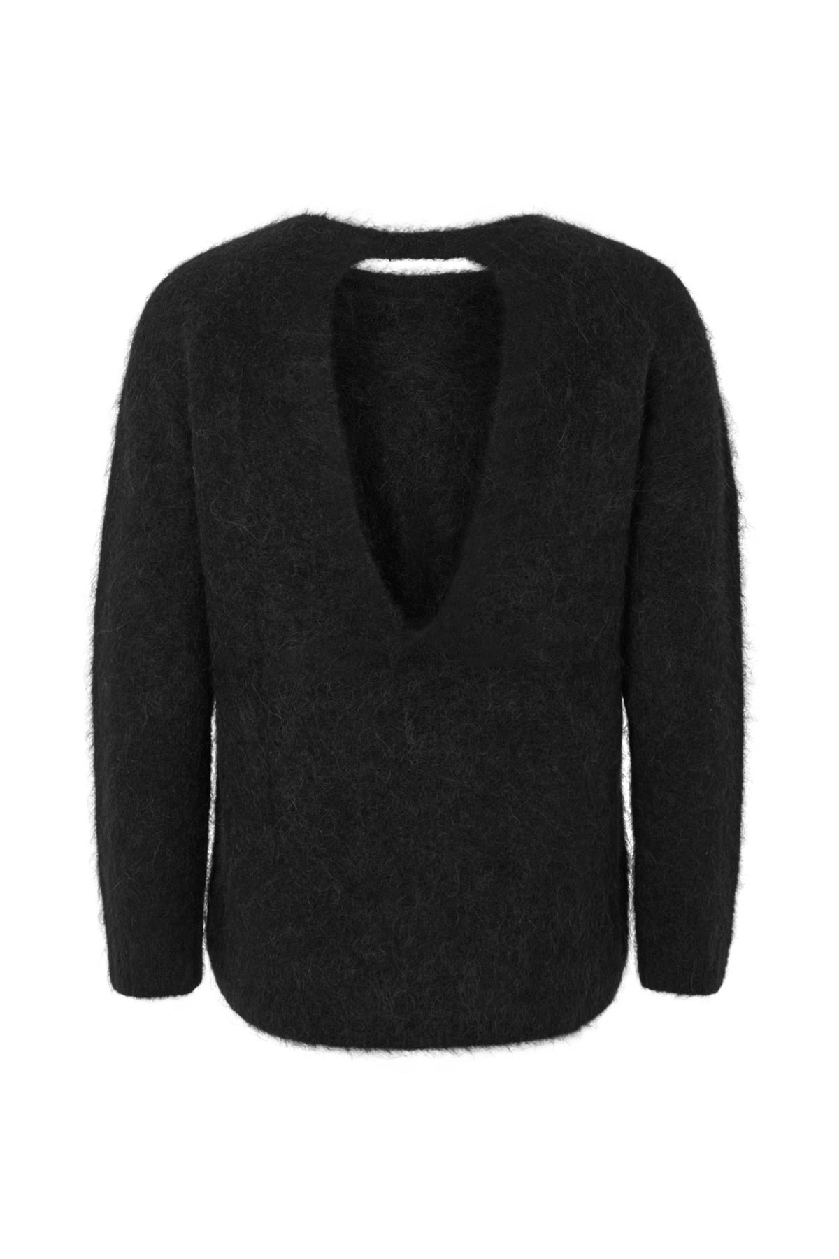 Dinea - Fluffy knit open back sweater I Black