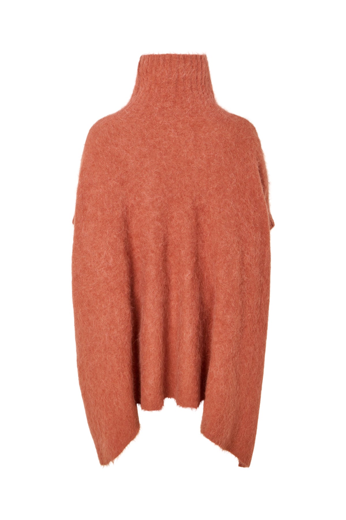 Dede - Fluffy knit poncho I Redwood