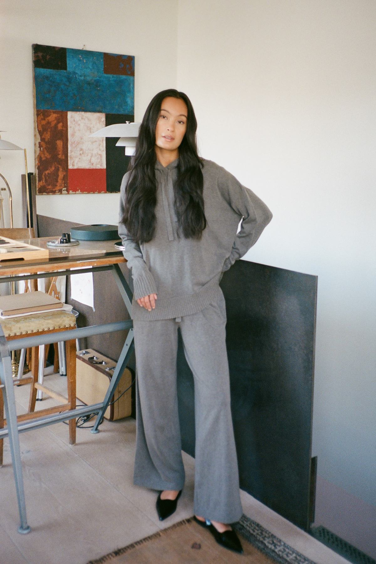 Helena - Knit lounge over size hoodie I Mole melange