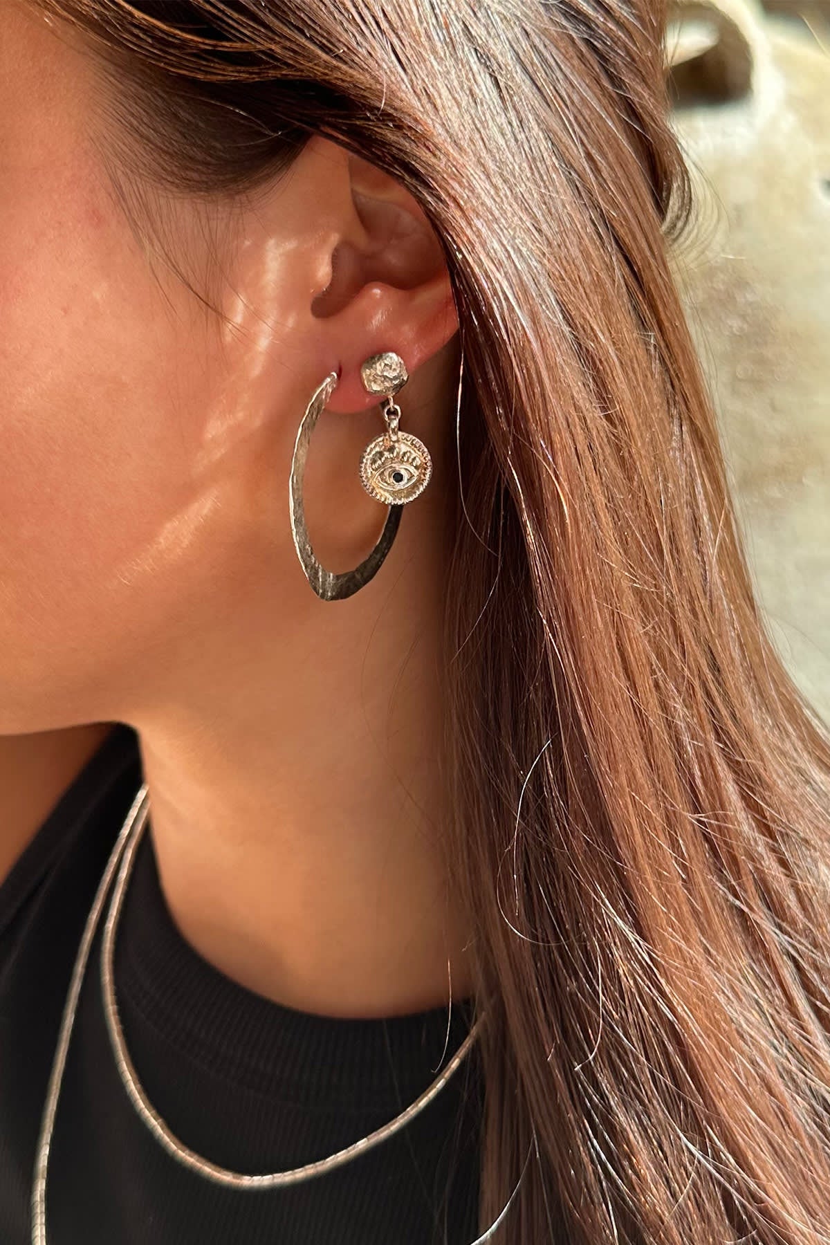 Nafsu - Silver hammered hoops S I Silver