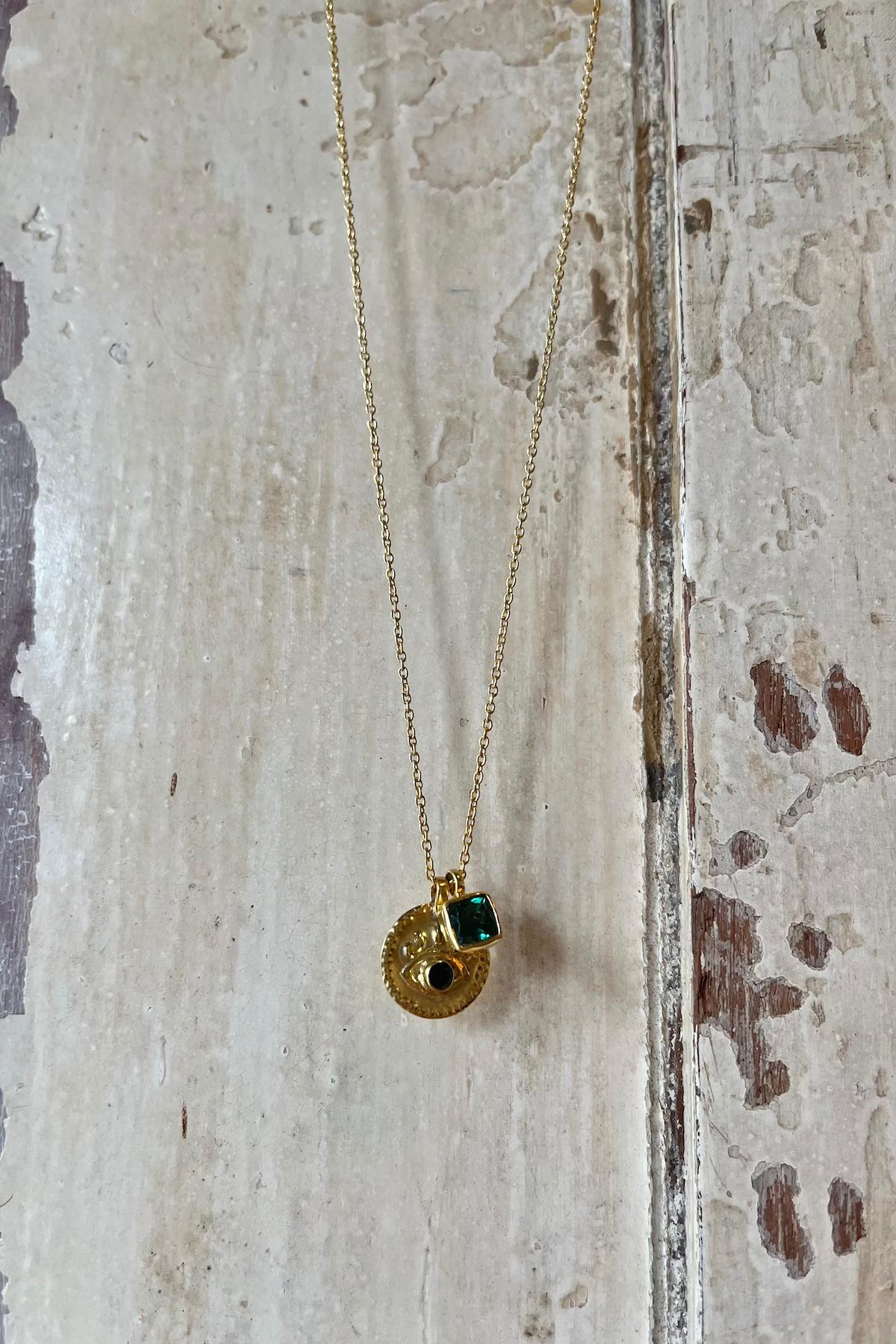 Nafsu - Necklace w/eye and square pendant I Green combo