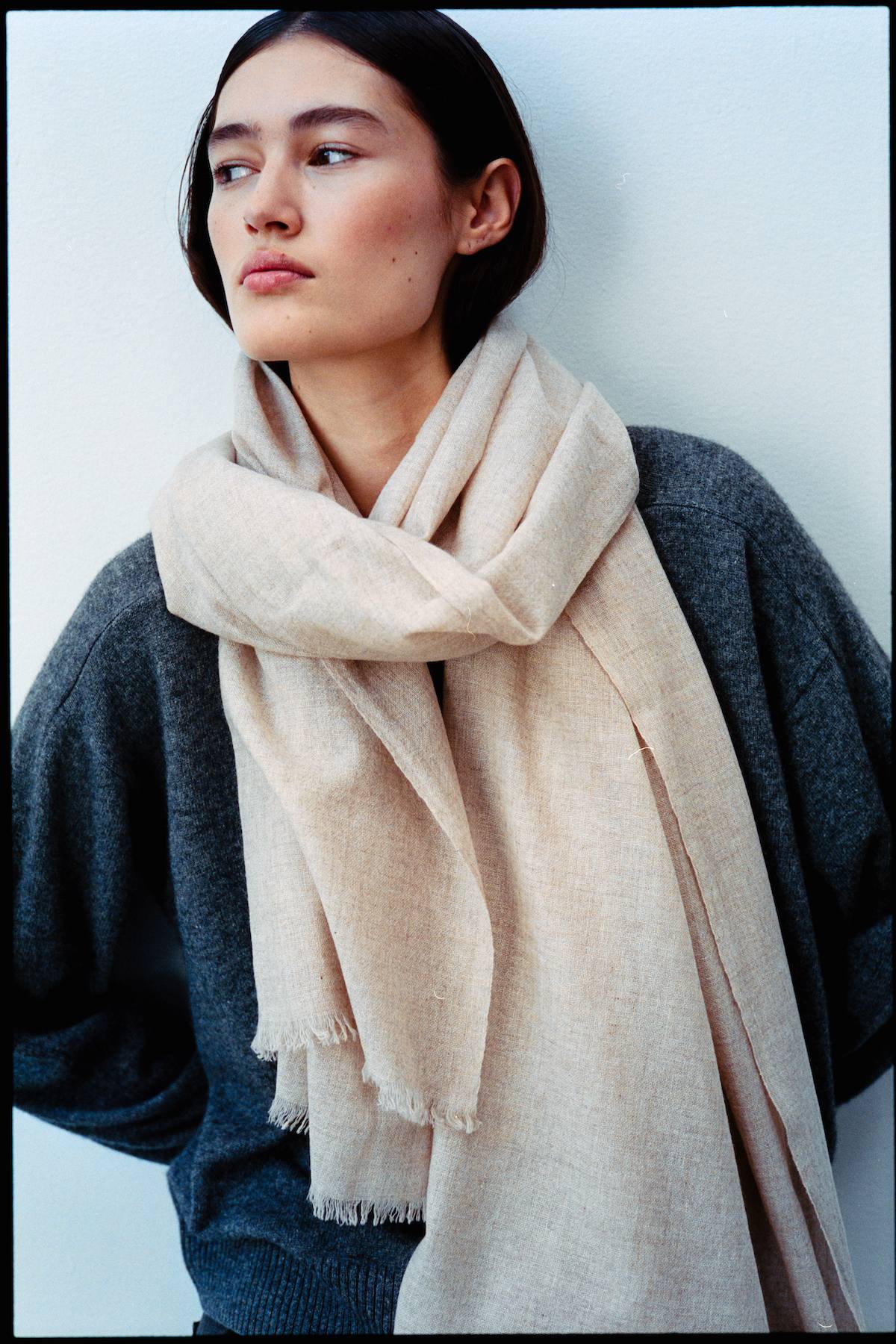 Wool cash scarf - Caroliva I Oatmeal melange