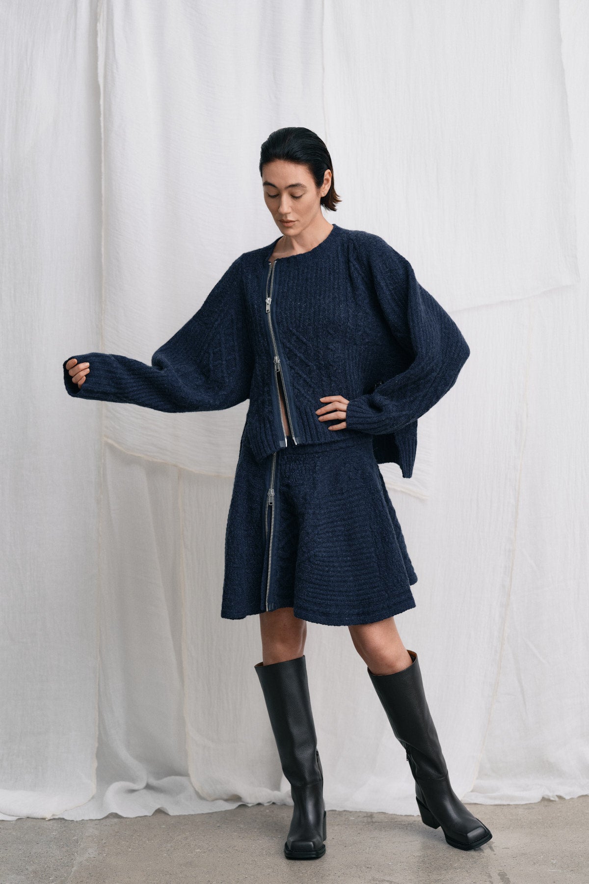 Joleen - Patchwork knit skirt I Indigo
