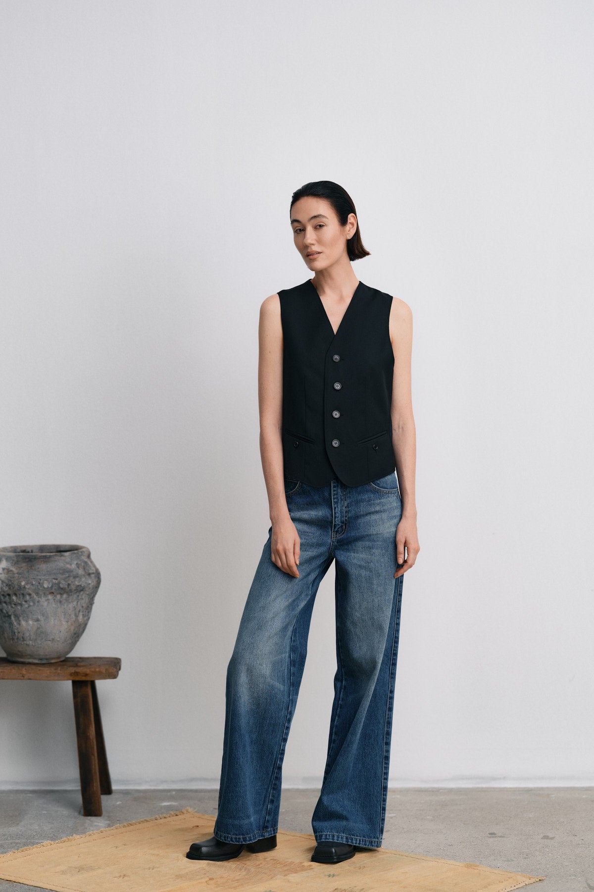 Dalia - Denim retro fit pants I Dark indigo