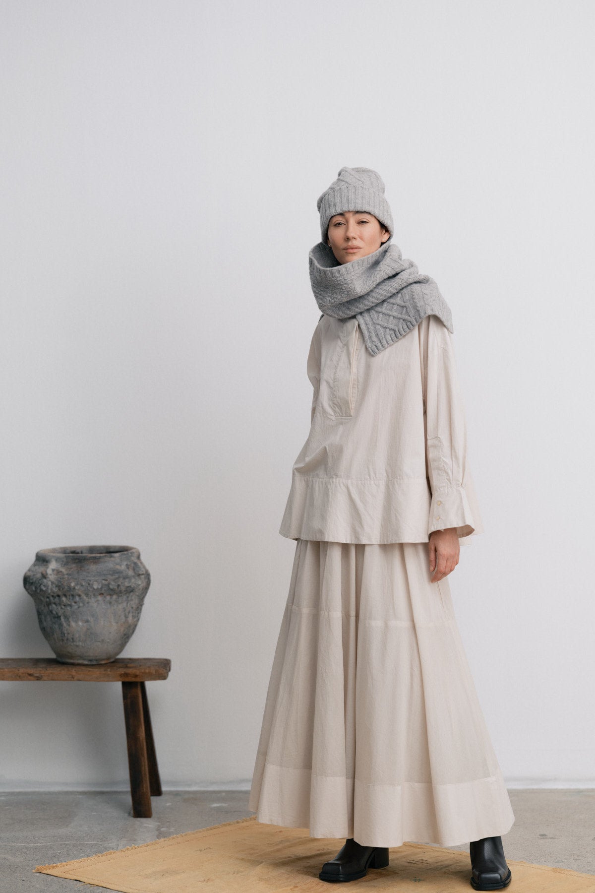 Dema - Poplin full layered skirt I Clay