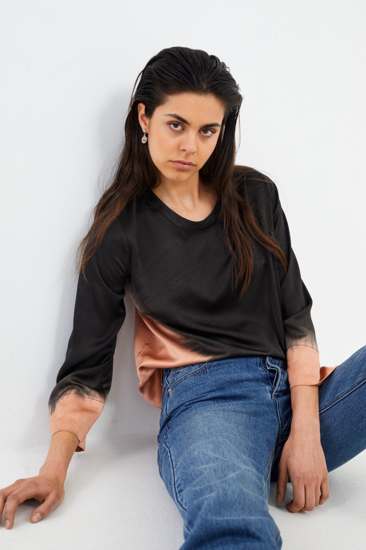 Herta - Coastal 3/4 sleeve top I Black peachy combo