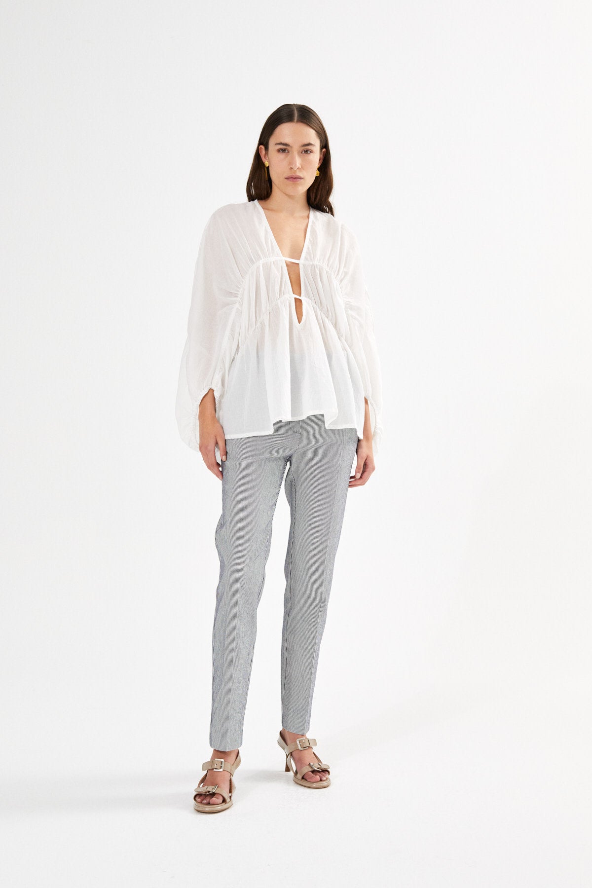 Adelle - Striped tailoring slim pants I Pink stripe