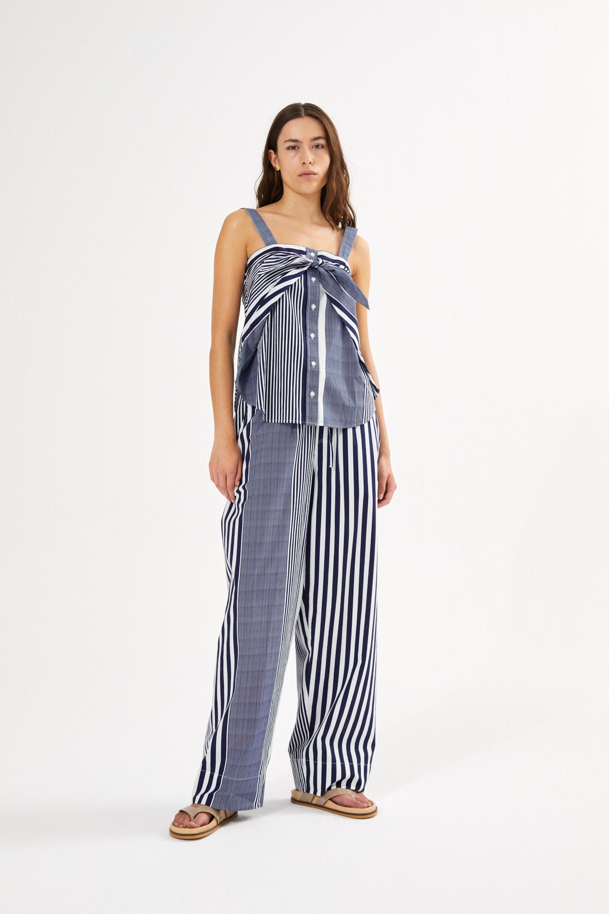 Bibs - Medley stripe tie front top I Navy stripe
