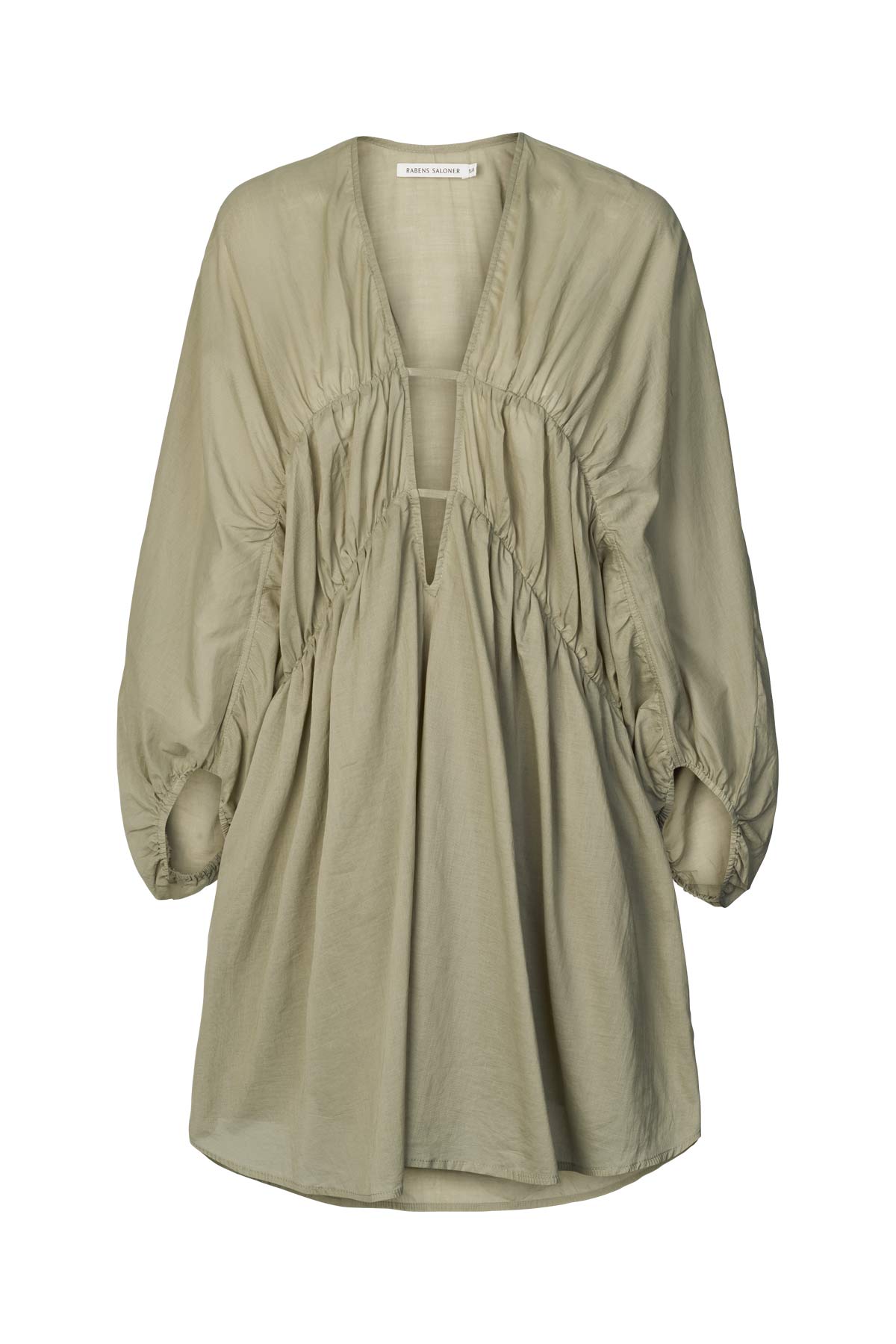 Corrina - Cotton voile deep V-neck dress I Khaki