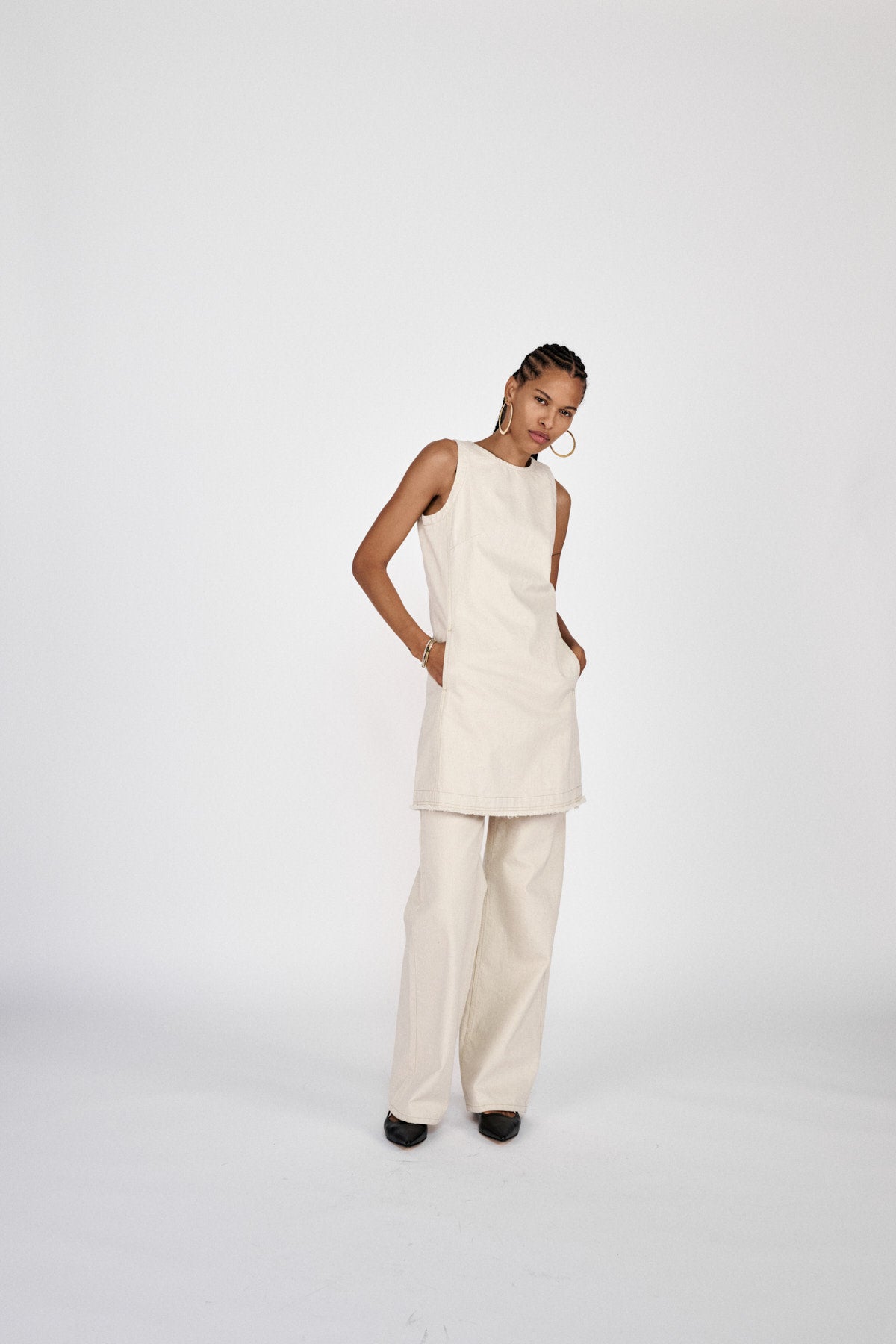 Lizl - Denim ecru dress I Ecru