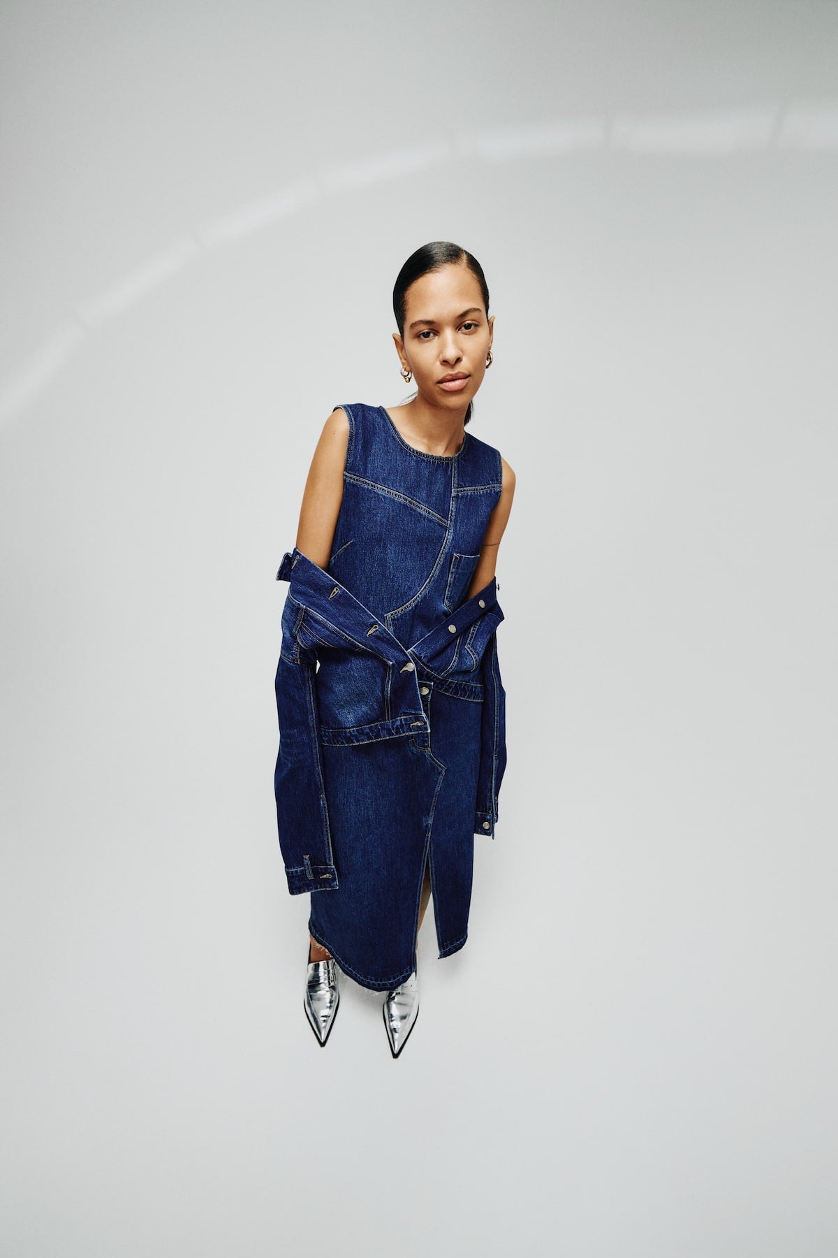 Janny - Patchwork denim jacket I Dark washed indigo