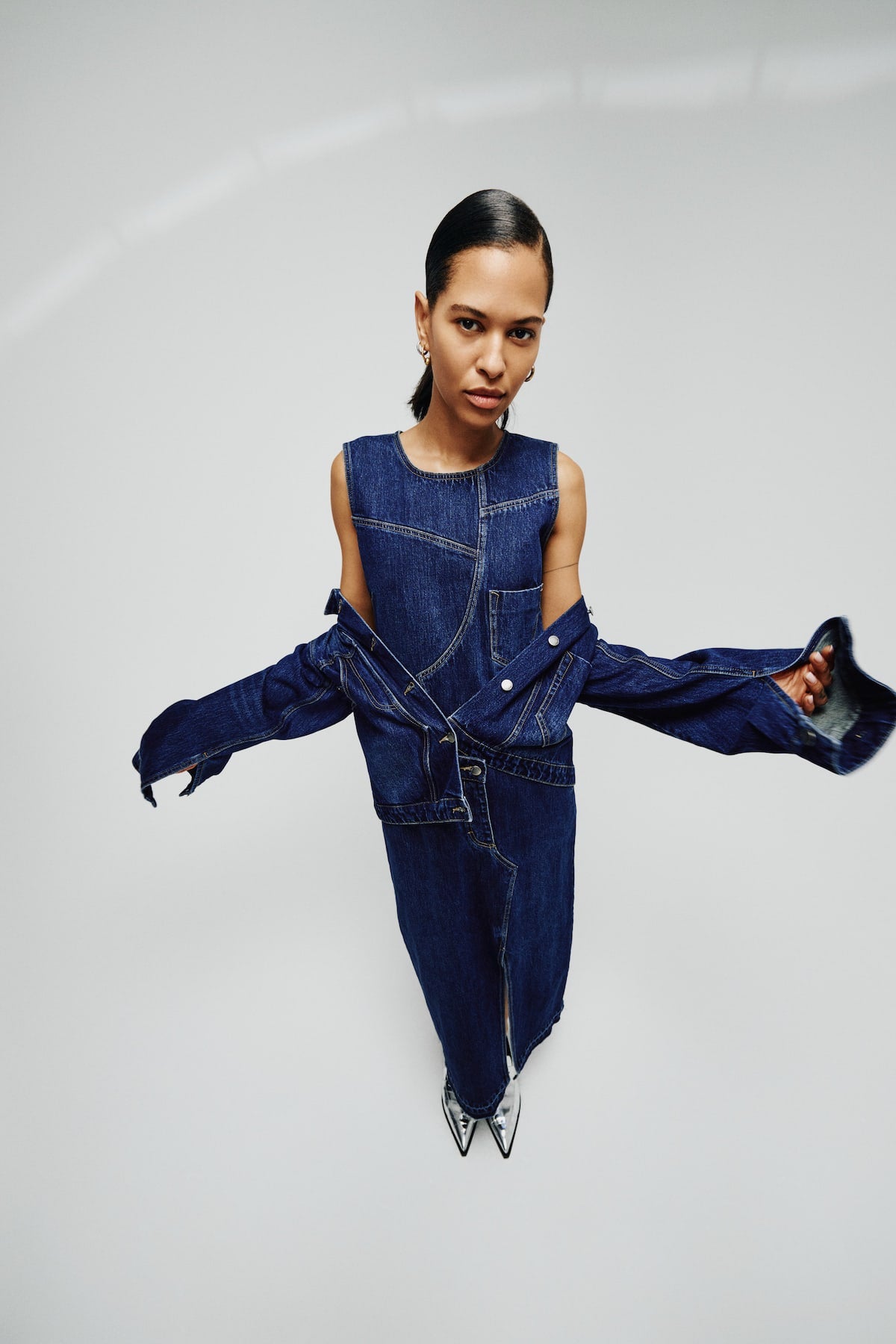 Janny - Patchwork denim jacket I Dark washed indigo