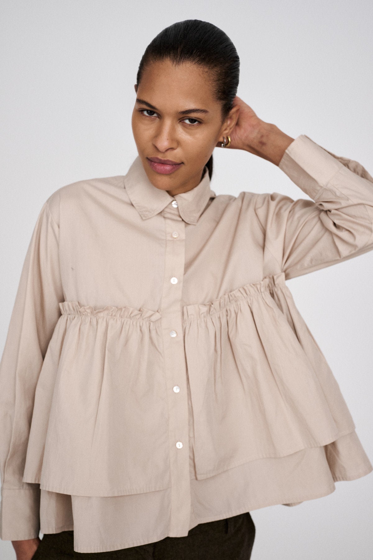 Shaker - Poplin frill shirt I White