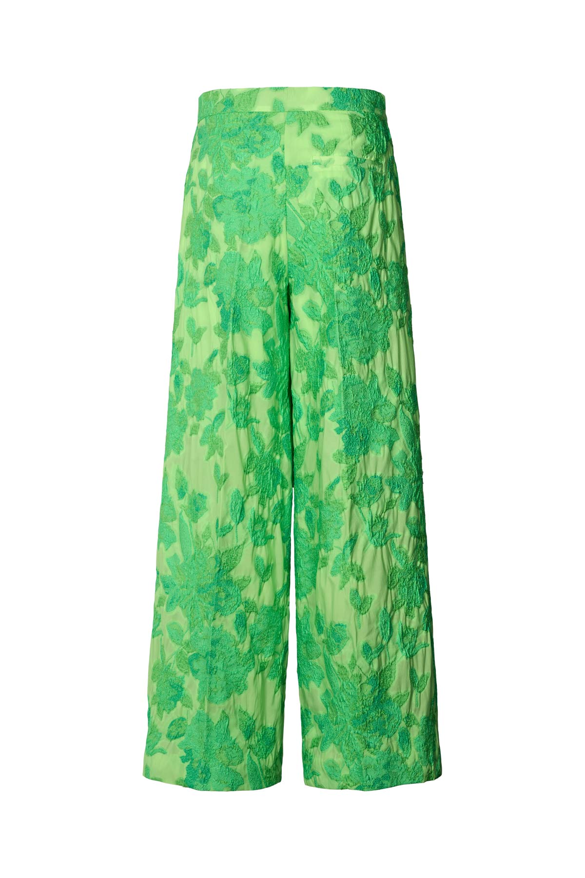 Cass - Clipped jacquard wide leg pants I Viper green