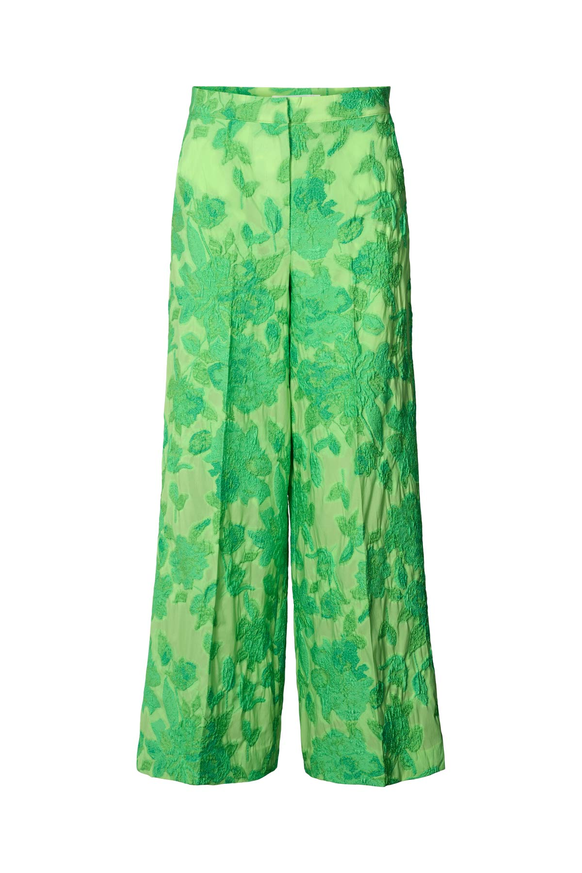 Cass - Clipped jacquard wide leg pants I Viper green
