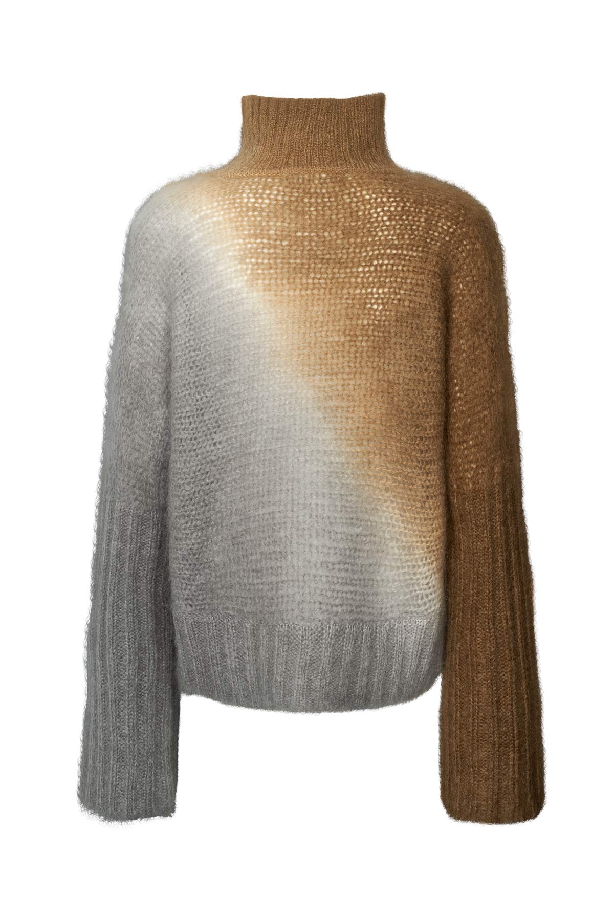Hiam - Cross dye funnel neck sweater I Dark toffee grey combo