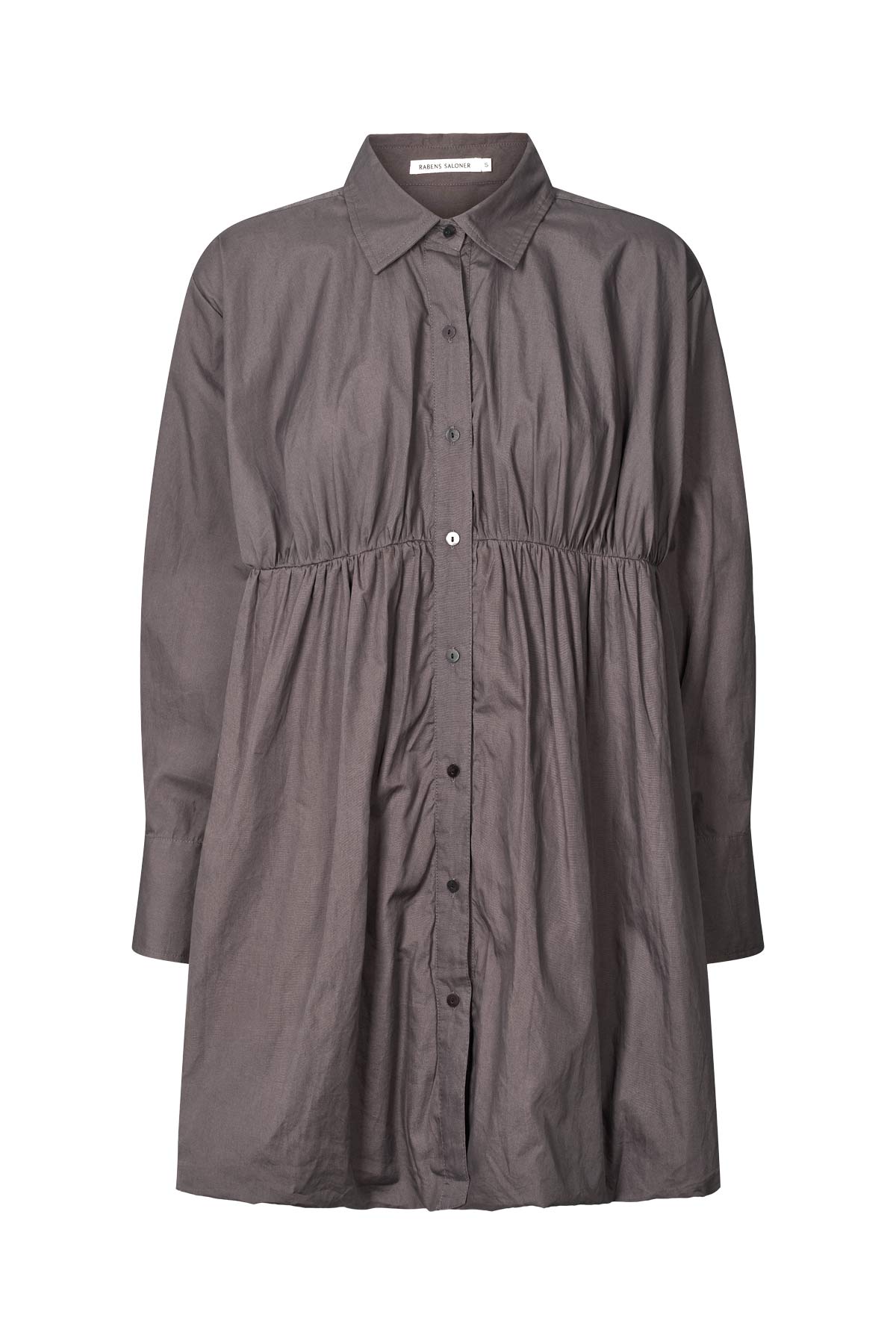 Sophia - Poplin puffed hem shirt dress I Dark grey