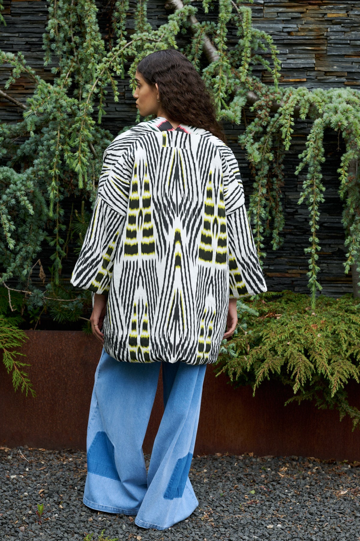 Abba - Ikat combo padded kimono I Citrus black ivory & pink combo