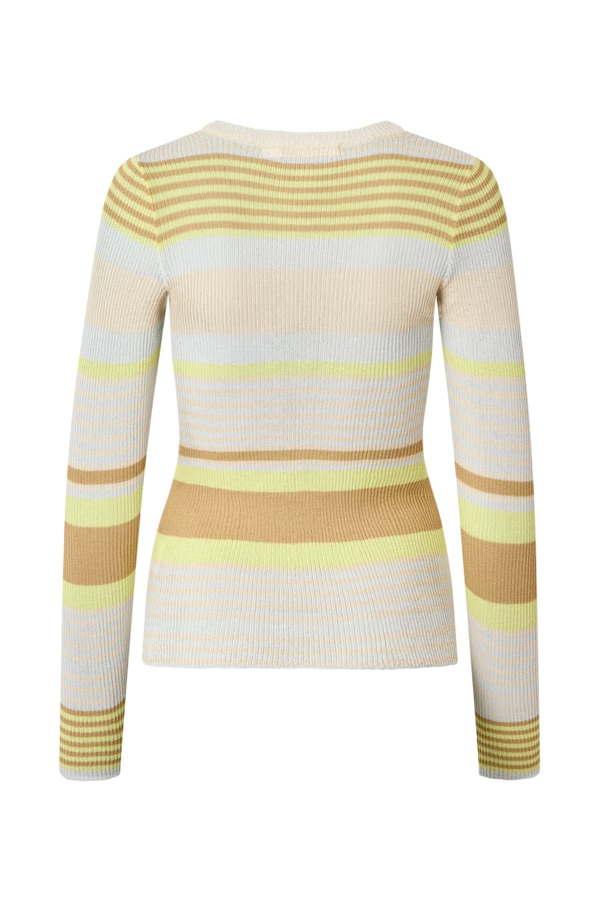 Jacka - Ribbed stripes knit top I Soft lime stripe