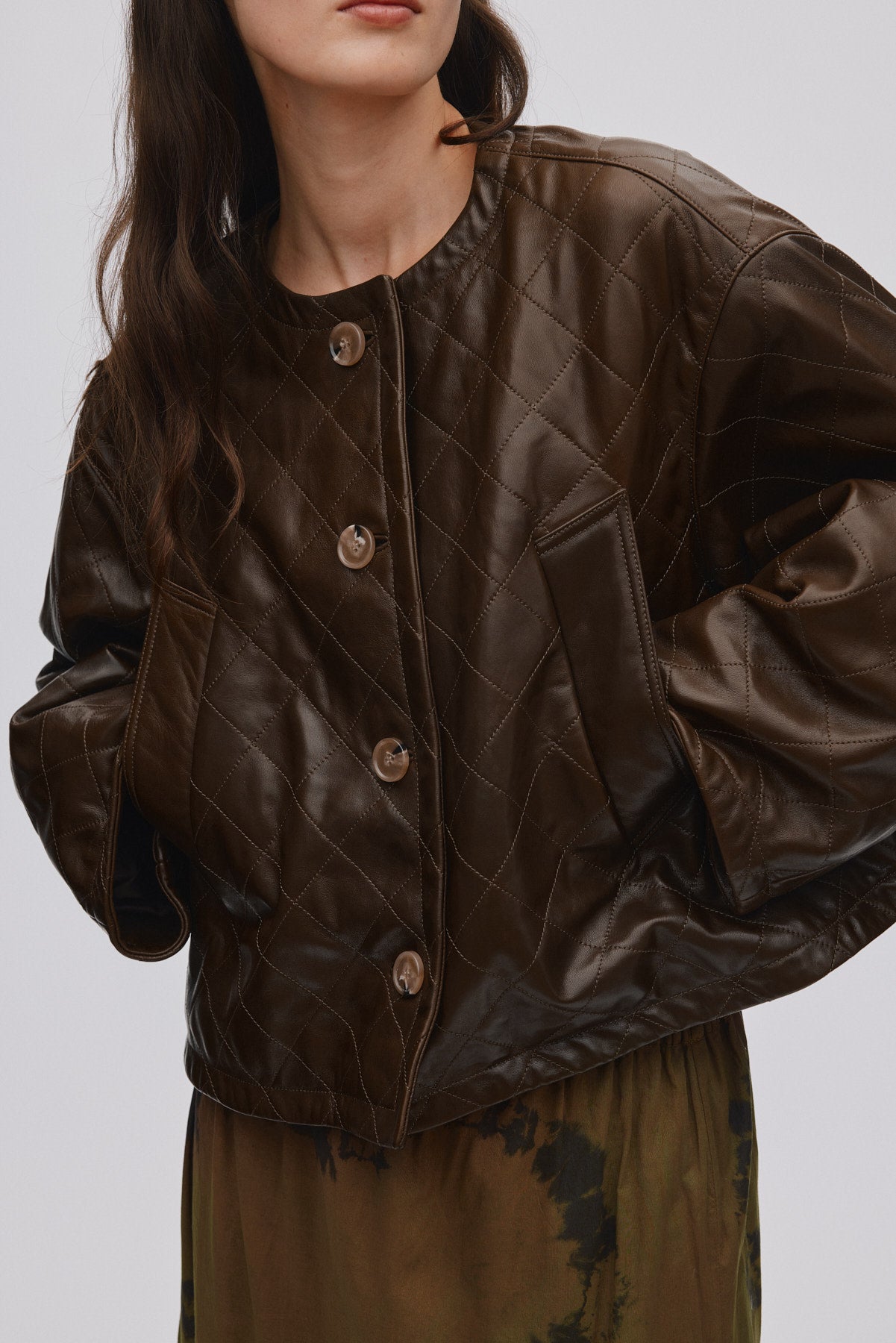 Berra - Quilted leather jacket I Olive